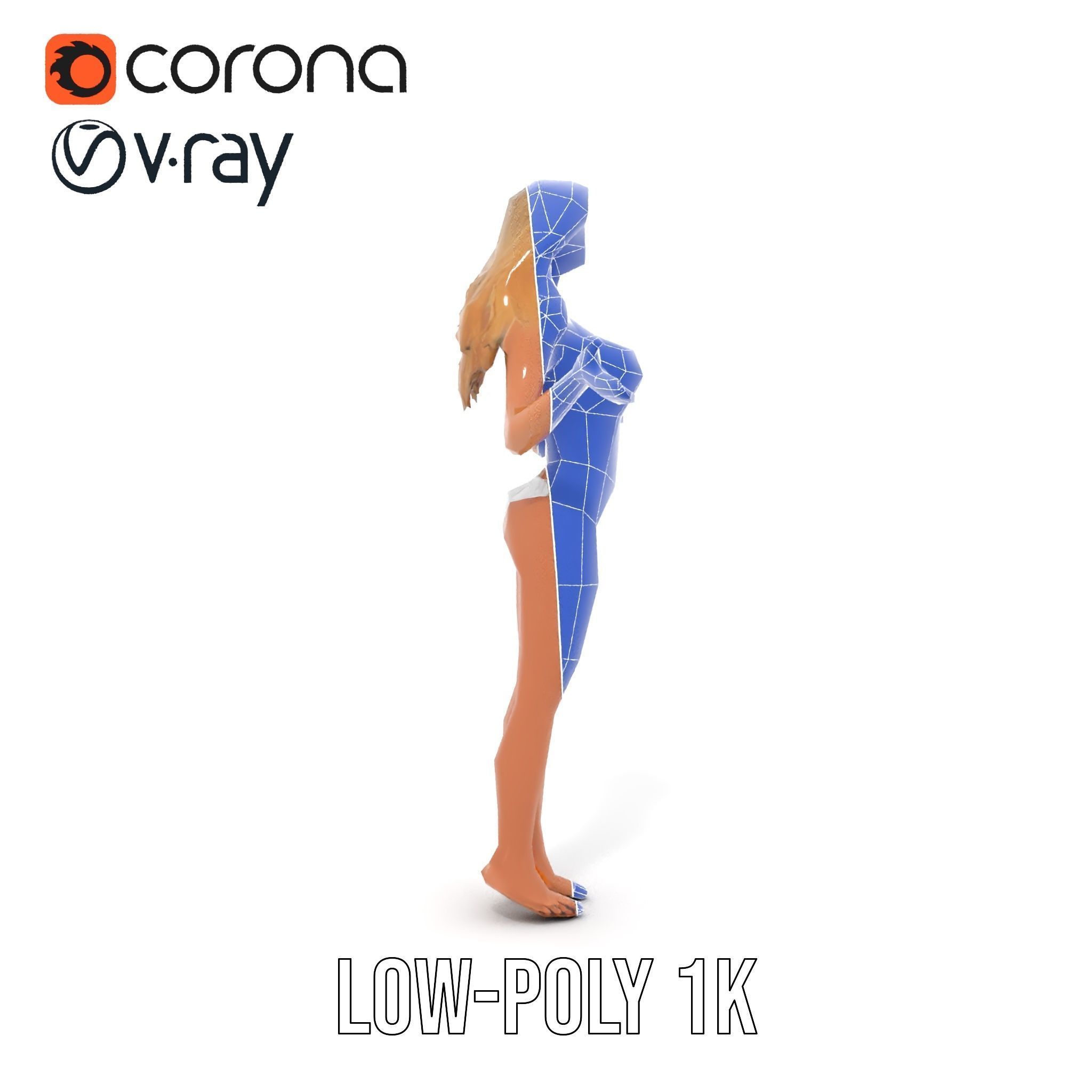 Blonde Female Character Rigged and Animated D Model Low-poly 3D model_7