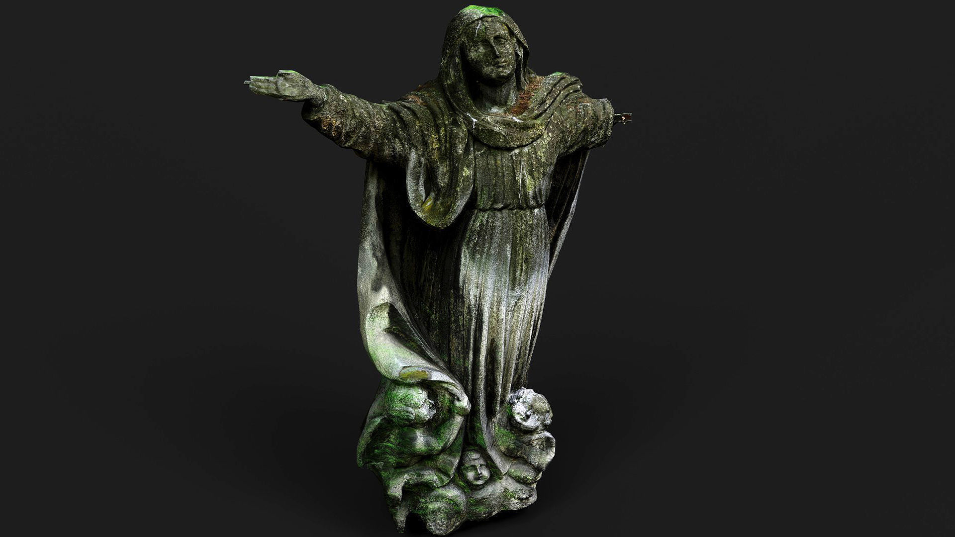 damaged mossy statue stone ruins PBR photogrammetry Low-poly 3D model_2
