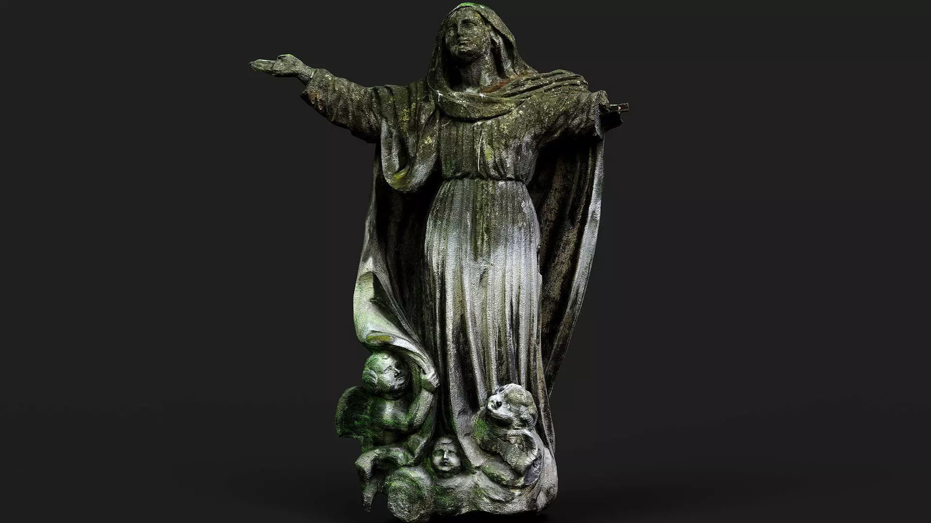 damaged mossy statue stone ruins PBR photogrammetry Low-poly 3D model_0
