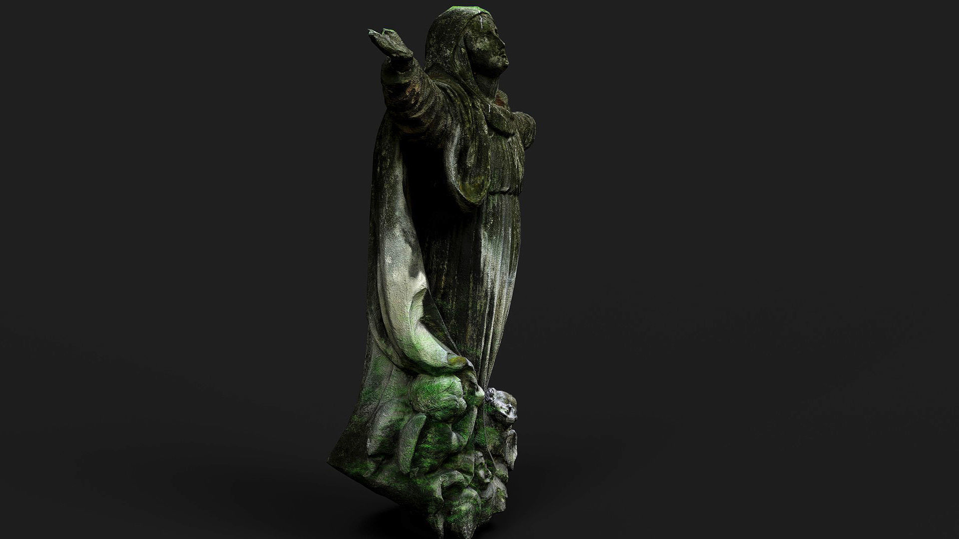 damaged mossy statue stone ruins PBR photogrammetry Low-poly 3D model_6