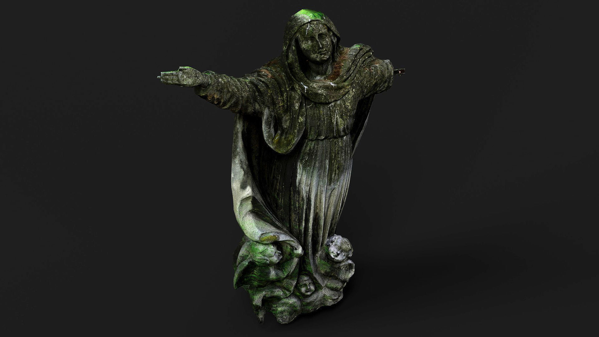 damaged mossy statue stone ruins PBR photogrammetry Low-poly 3D model_5