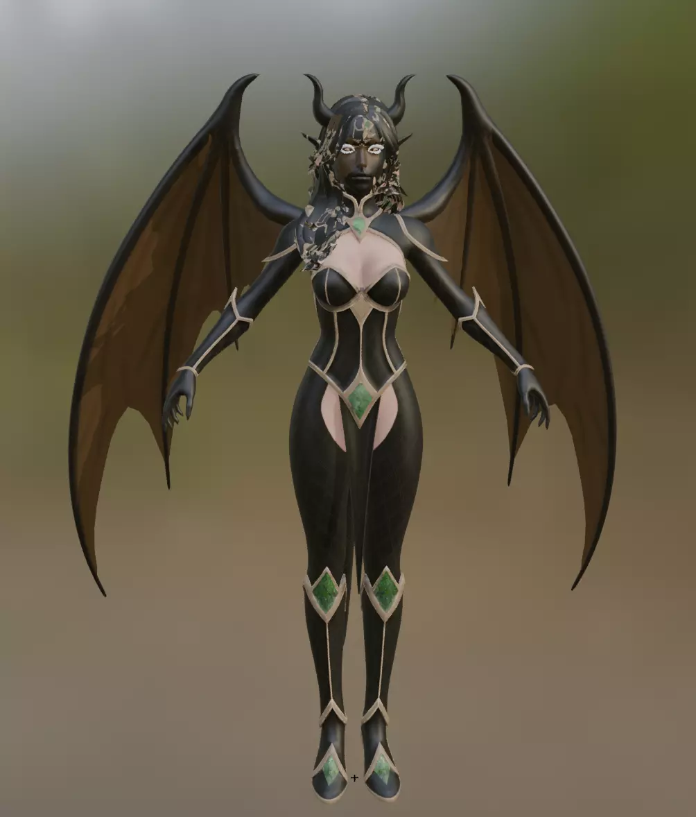 Dark Demoness Fantasy Female 3D Character HighLow Poly Low-poly 3D model_0