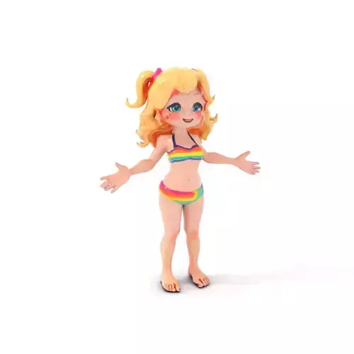 Rainbow Swimsuit Girl Rigged and Animated D Character Model Low-poly 3D model