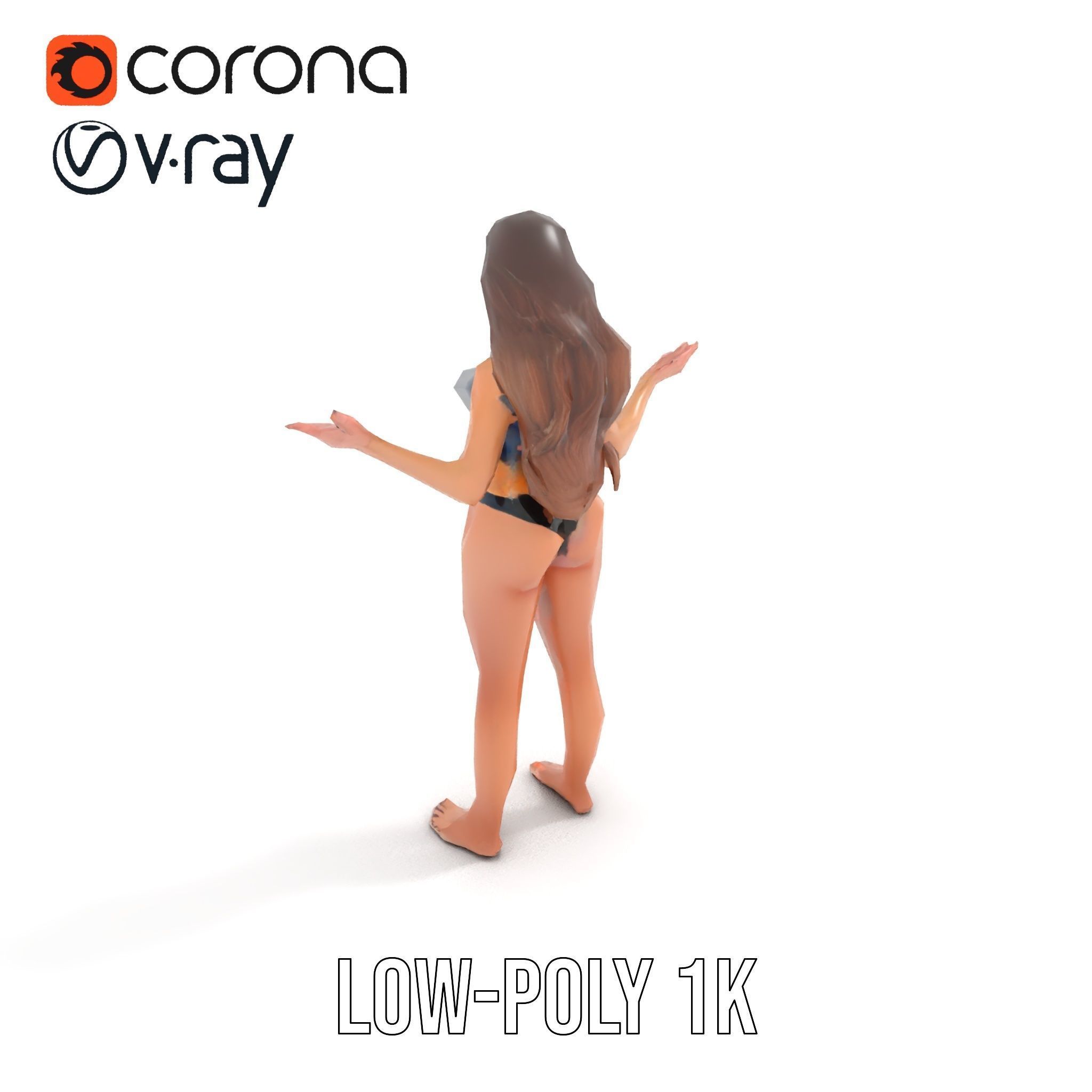 D Fashion Model Rigged and Animated Character with Bikini Outfit Low-poly 3D model_16