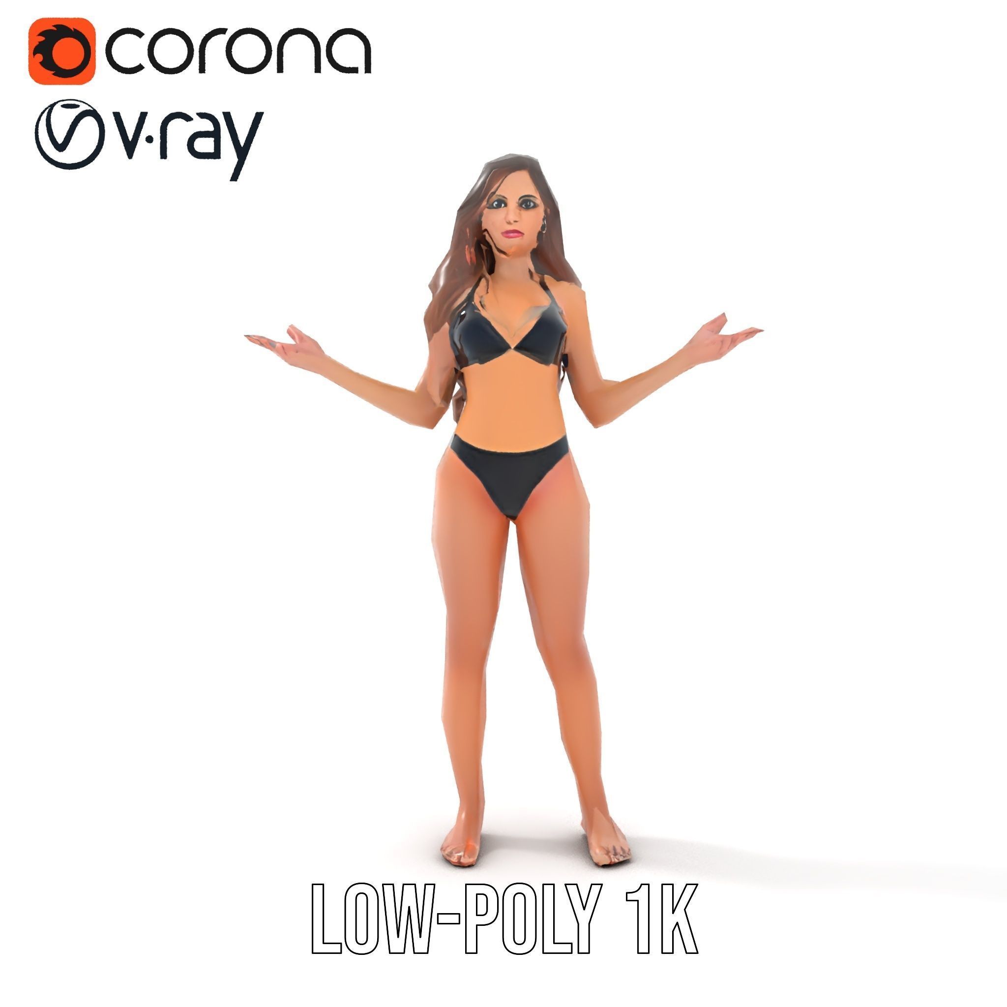 D Fashion Model Rigged and Animated Character with Bikini Outfit Low-poly 3D model_11