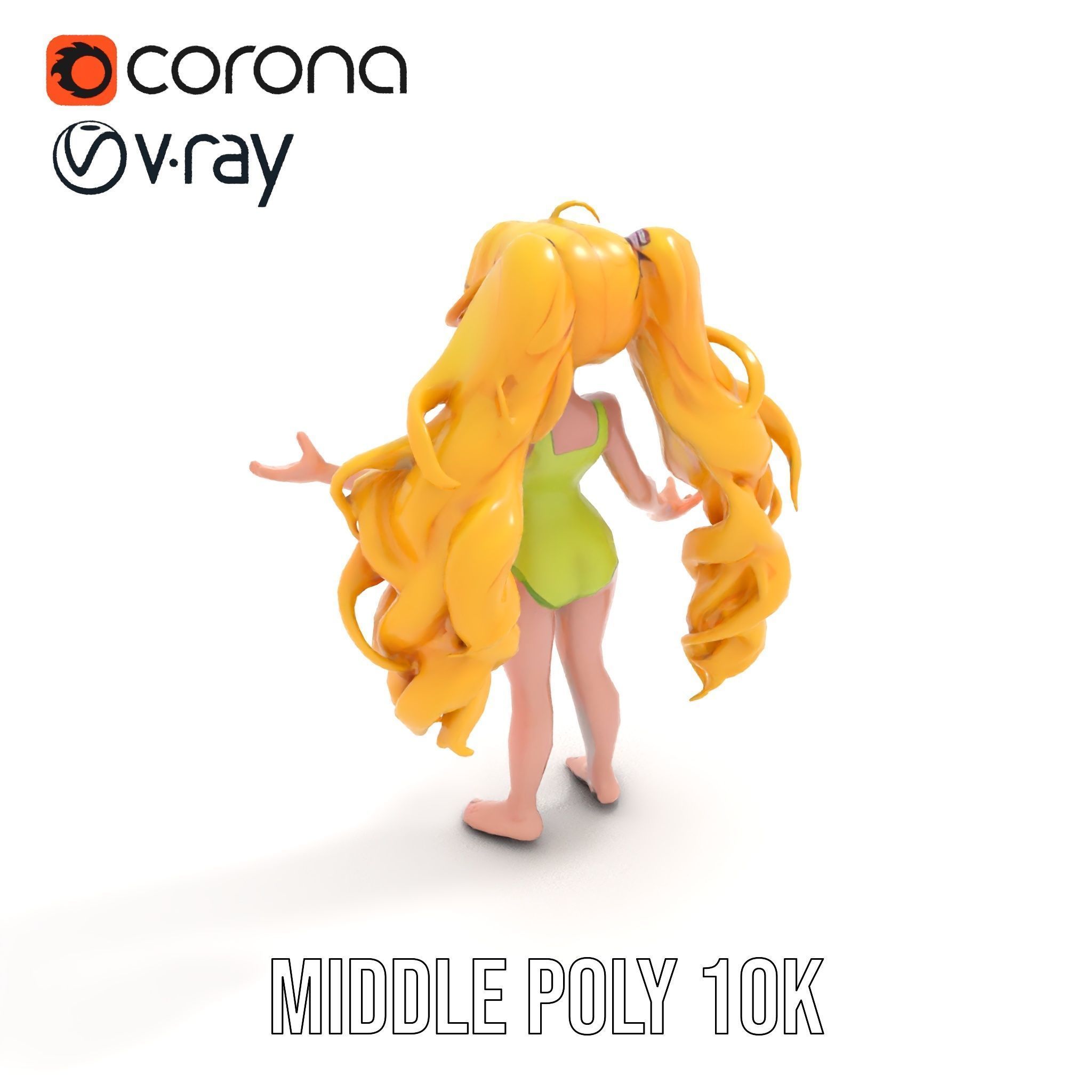 Animated Blonde Girl Character Model in Summer Outfit Rigged... Low-poly 3D model_13