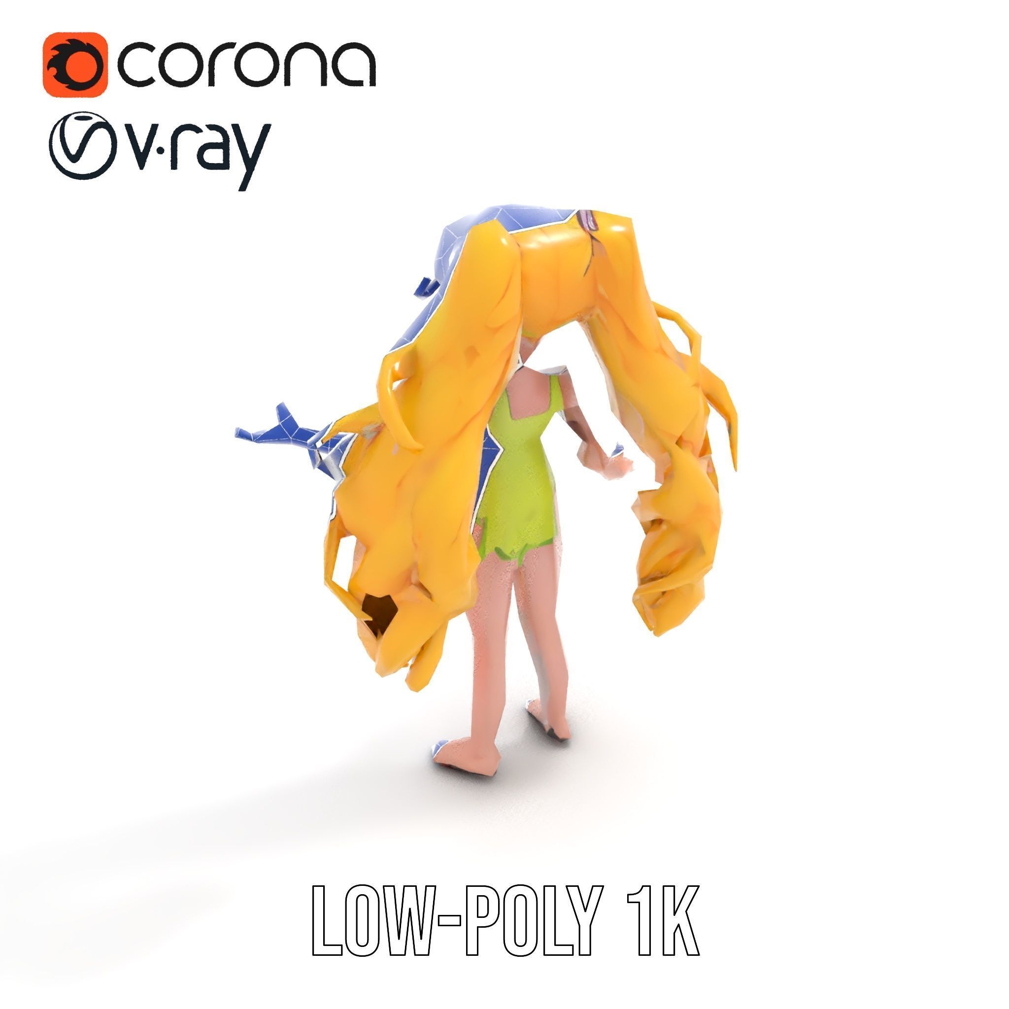 Animated Blonde Girl Character Model in Summer Outfit Rigged... Low-poly 3D model_14