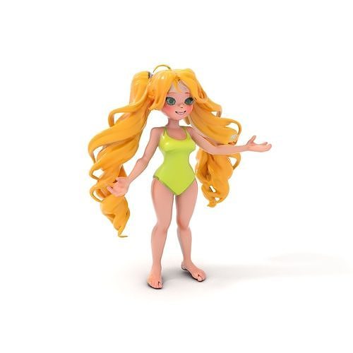 Animated Blonde Girl Character Model in Summer Outfit  Rigged... Low-poly 3D model