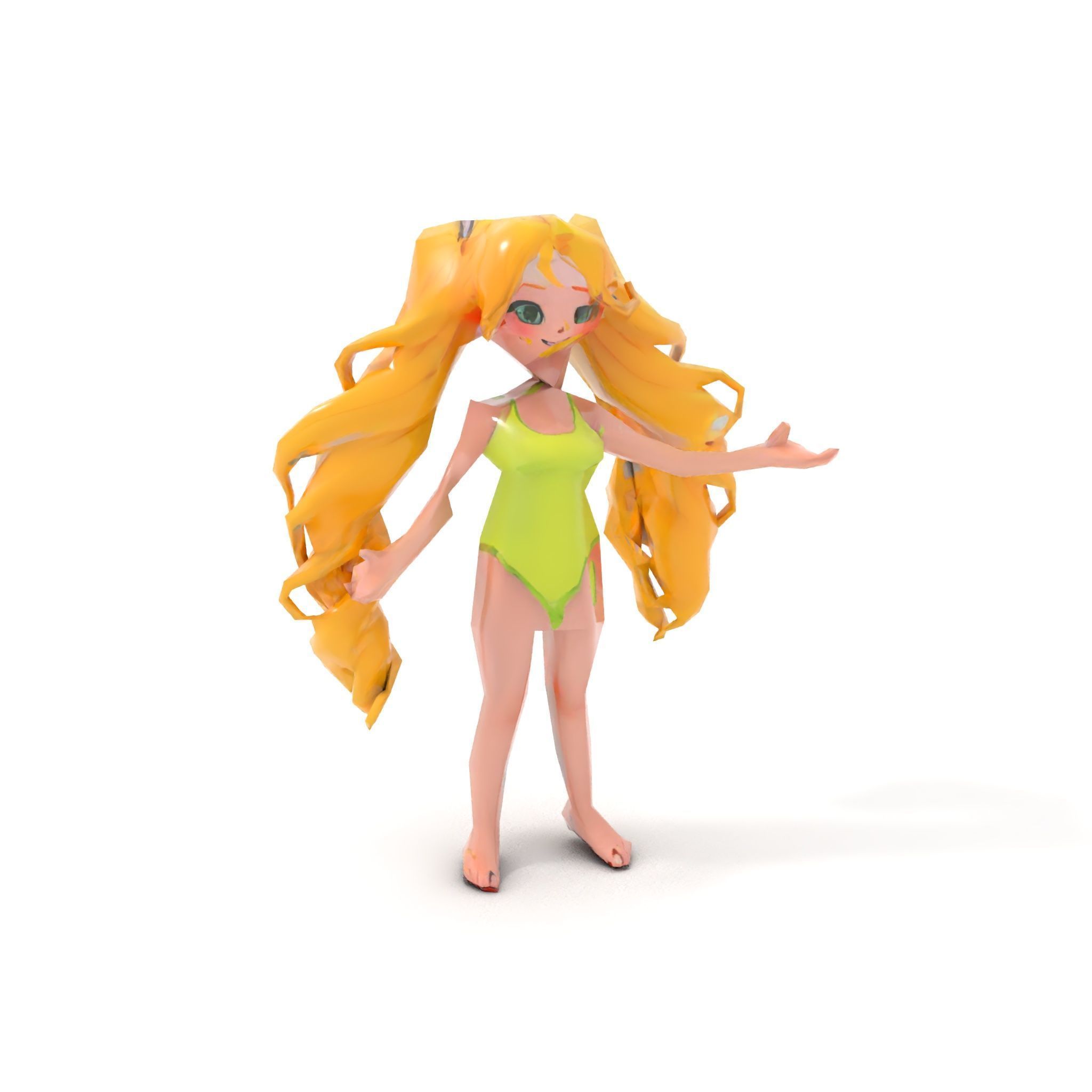 Animated Blonde Girl Character Model in Summer Outfit Rigged... Low-poly 3D model_7