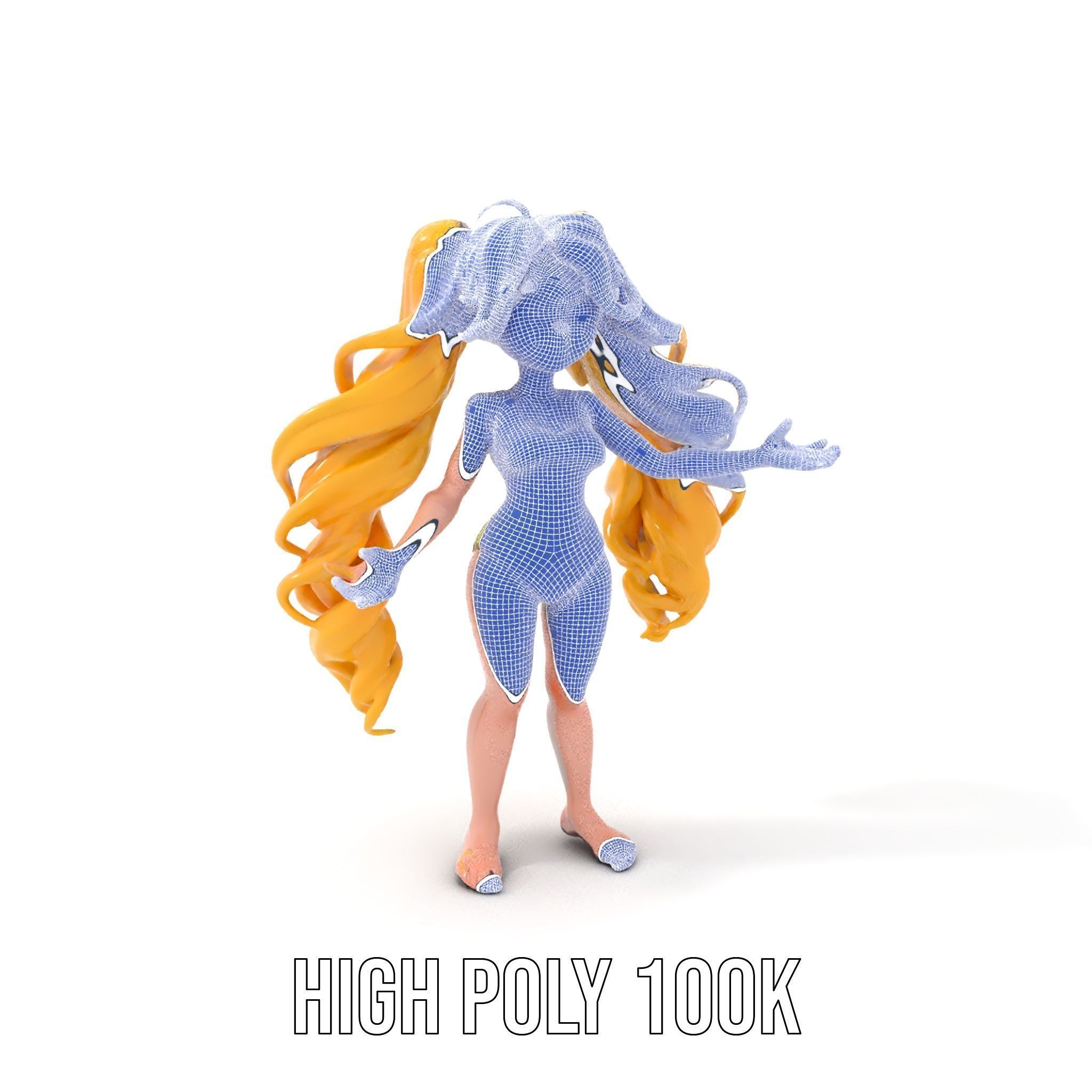 Animated Blonde Girl Character Model in Summer Outfit Rigged... Low-poly 3D model_4