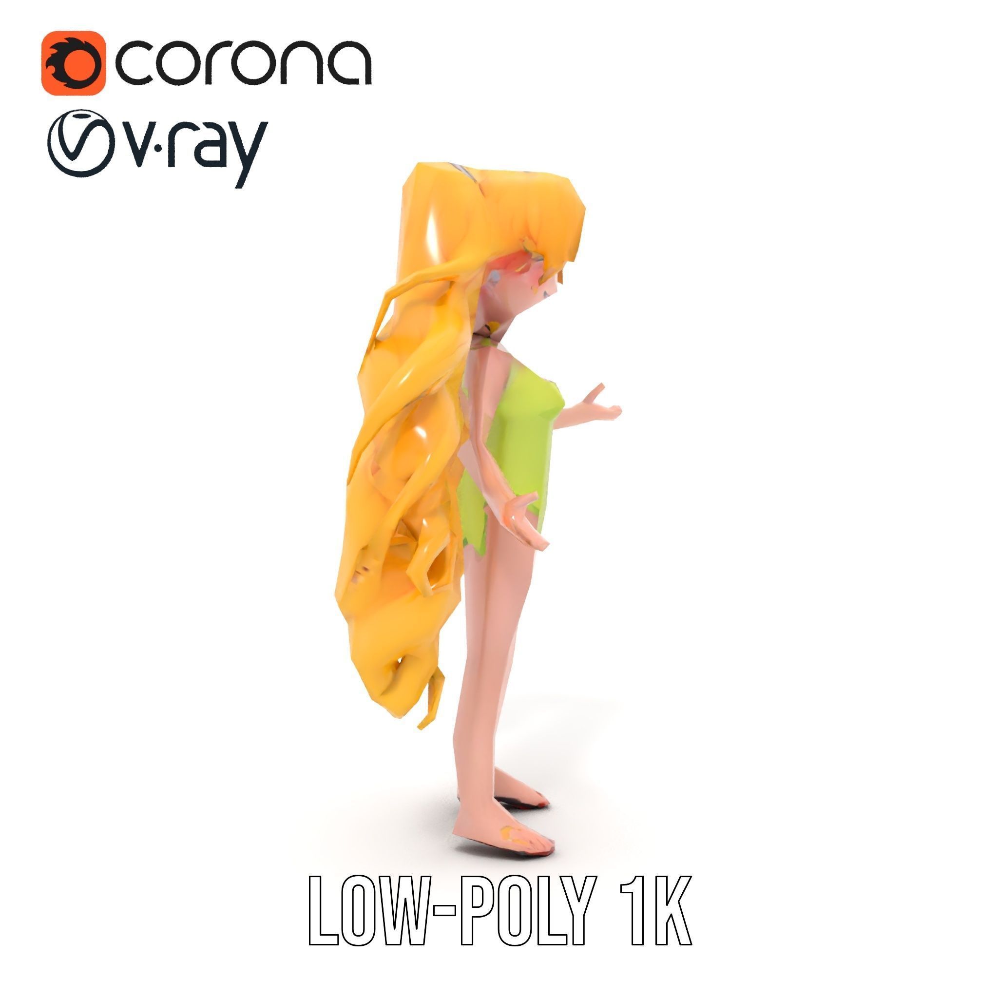 Animated Blonde Girl Character Model in Summer Outfit Rigged... Low-poly 3D model_26