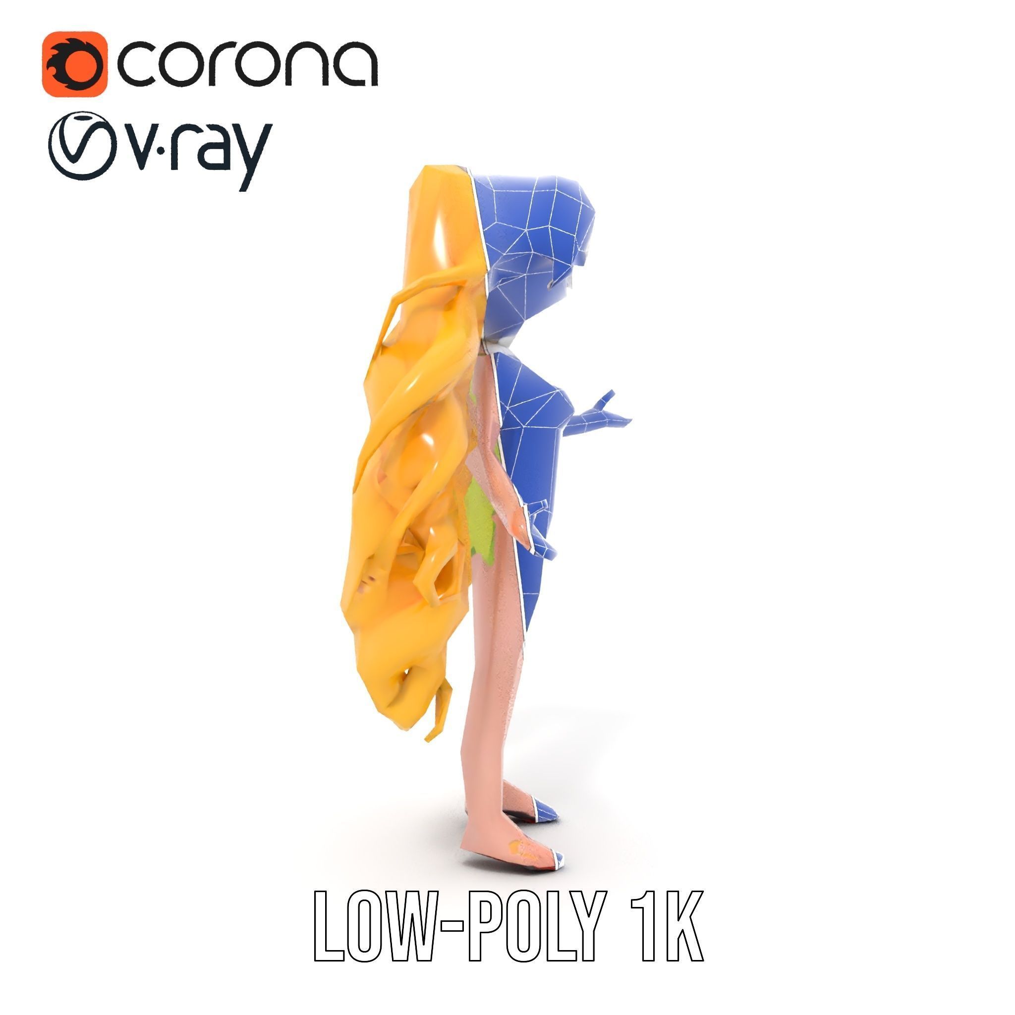 Animated Blonde Girl Character Model in Summer Outfit Rigged... Low-poly 3D model_17