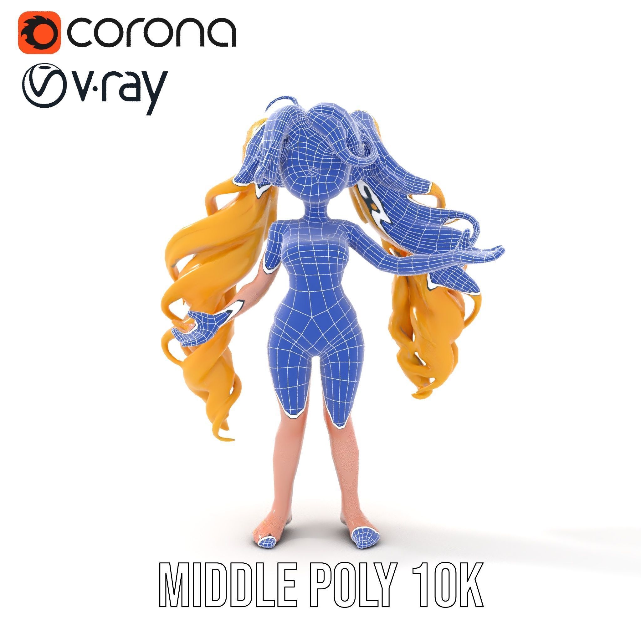 Animated Blonde Girl Character Model in Summer Outfit Rigged... Low-poly 3D model_29