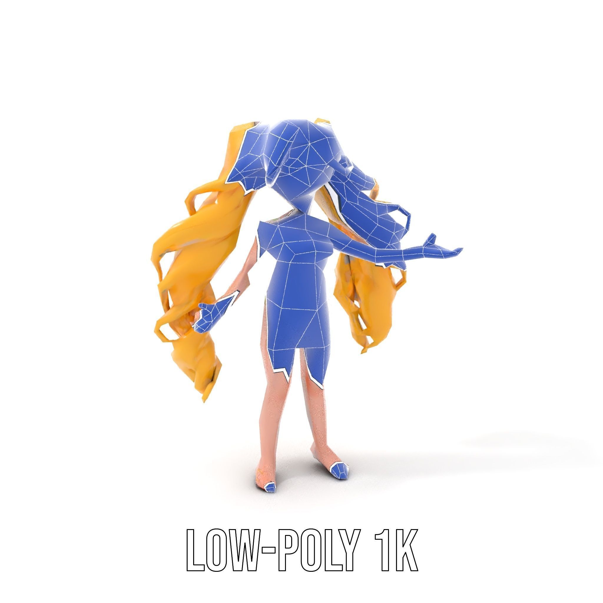 Animated Blonde Girl Character Model in Summer Outfit Rigged... Low-poly 3D model_11