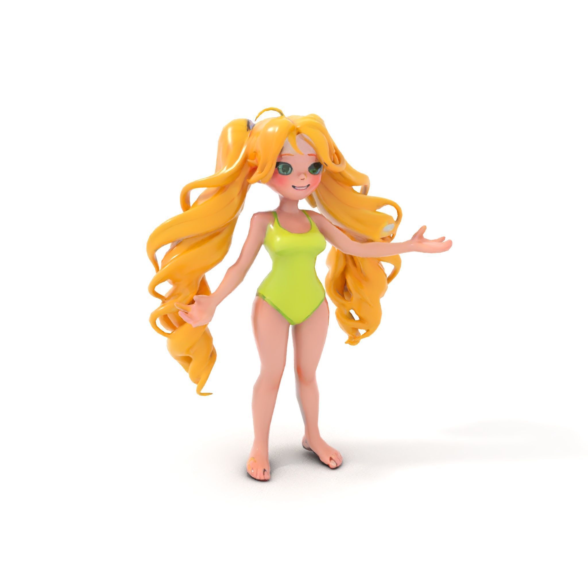 Animated Blonde Girl Character Model in Summer Outfit Rigged... Low-poly 3D model_19