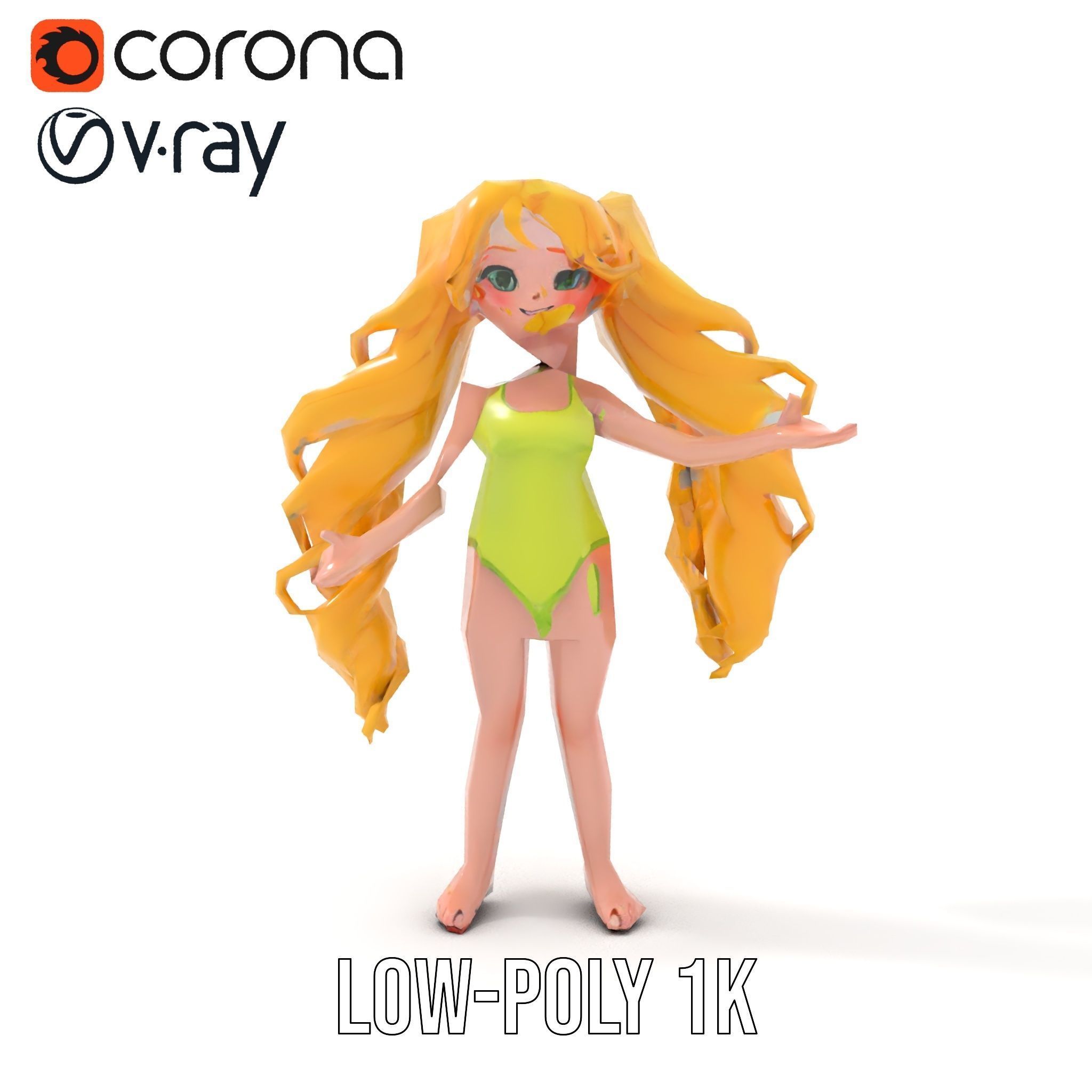 Animated Blonde Girl Character Model in Summer Outfit Rigged... Low-poly 3D model_9
