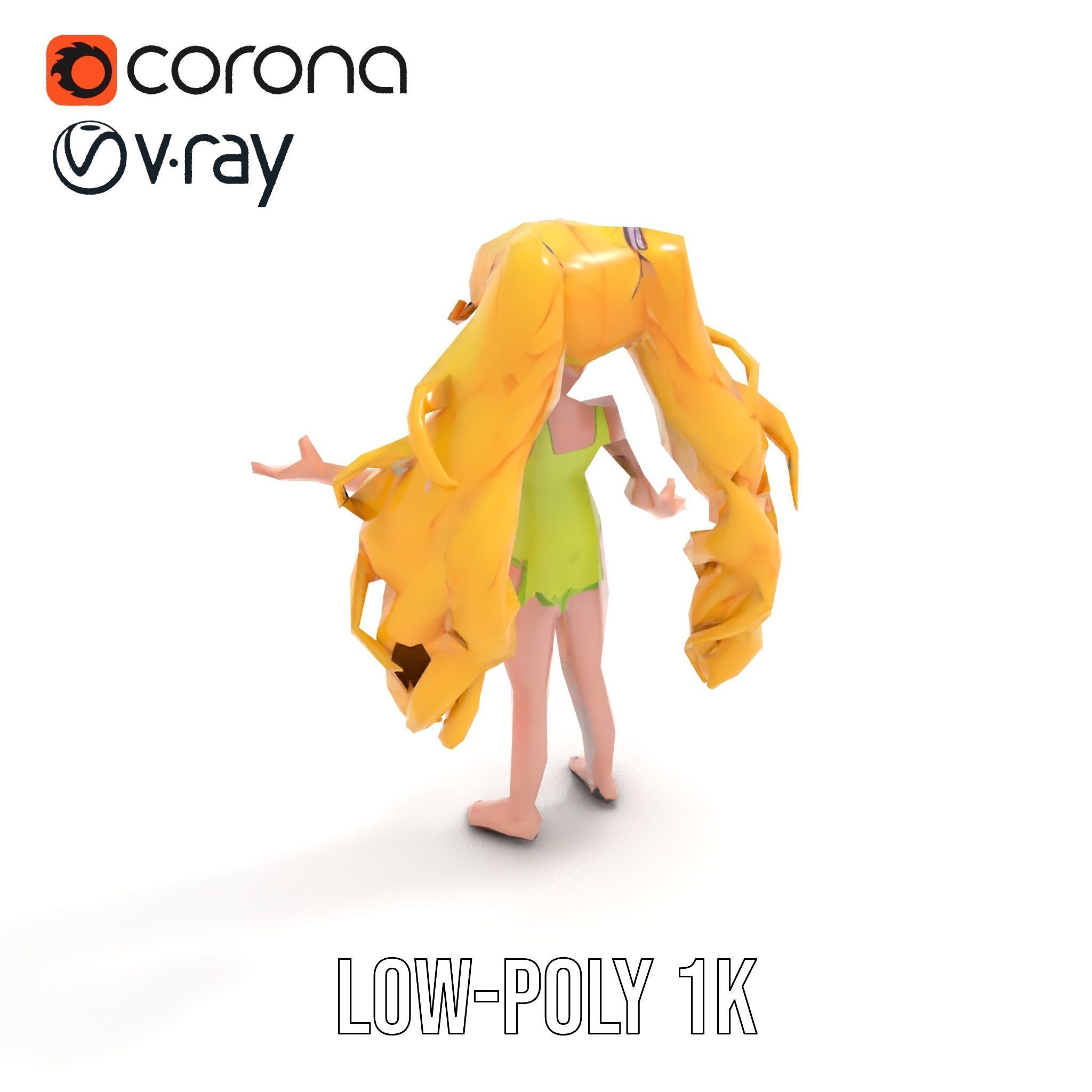 Animated Blonde Girl Character Model in Summer Outfit Rigged... Low-poly 3D model_20