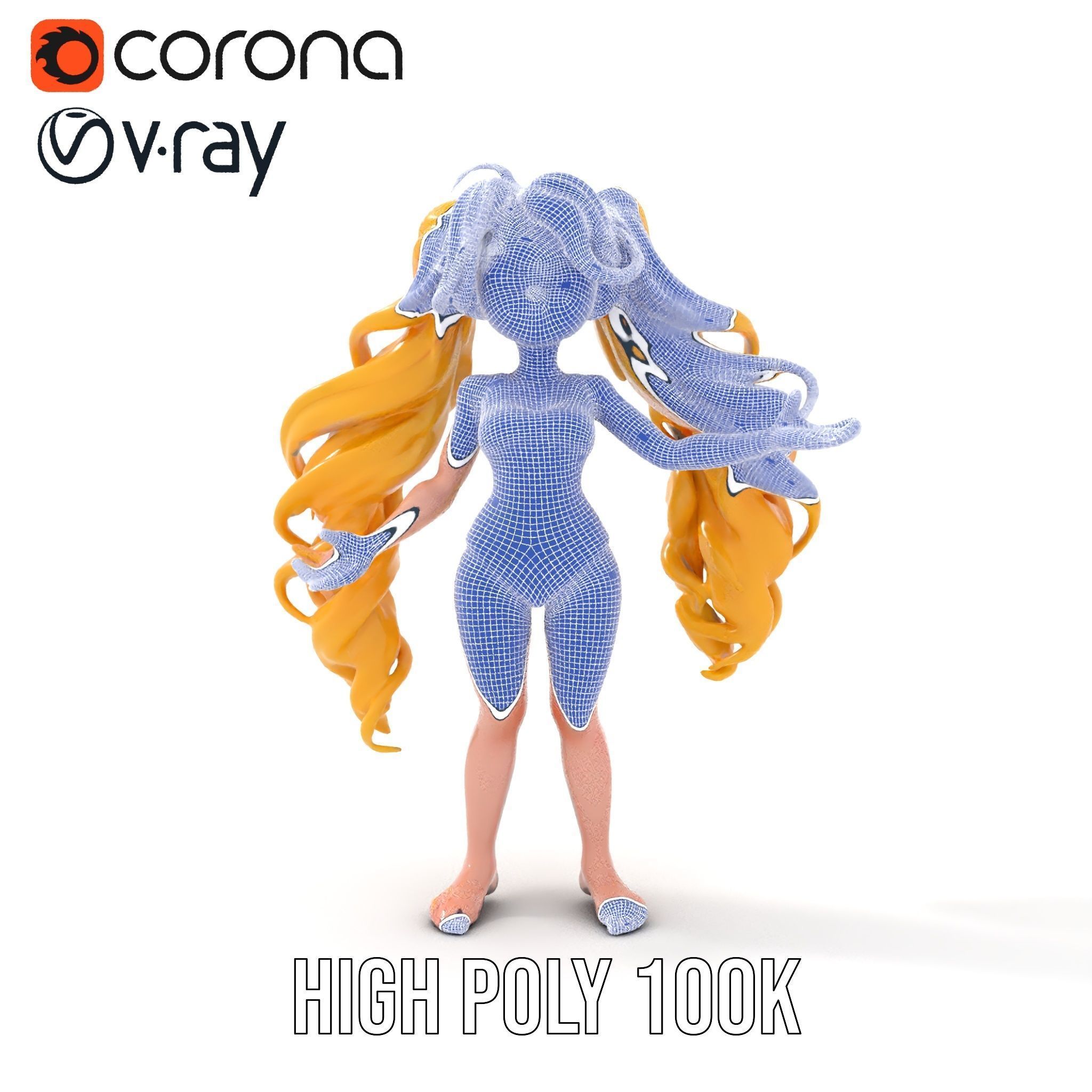 Animated Blonde Girl Character Model in Summer Outfit Rigged... Low-poly 3D model_31