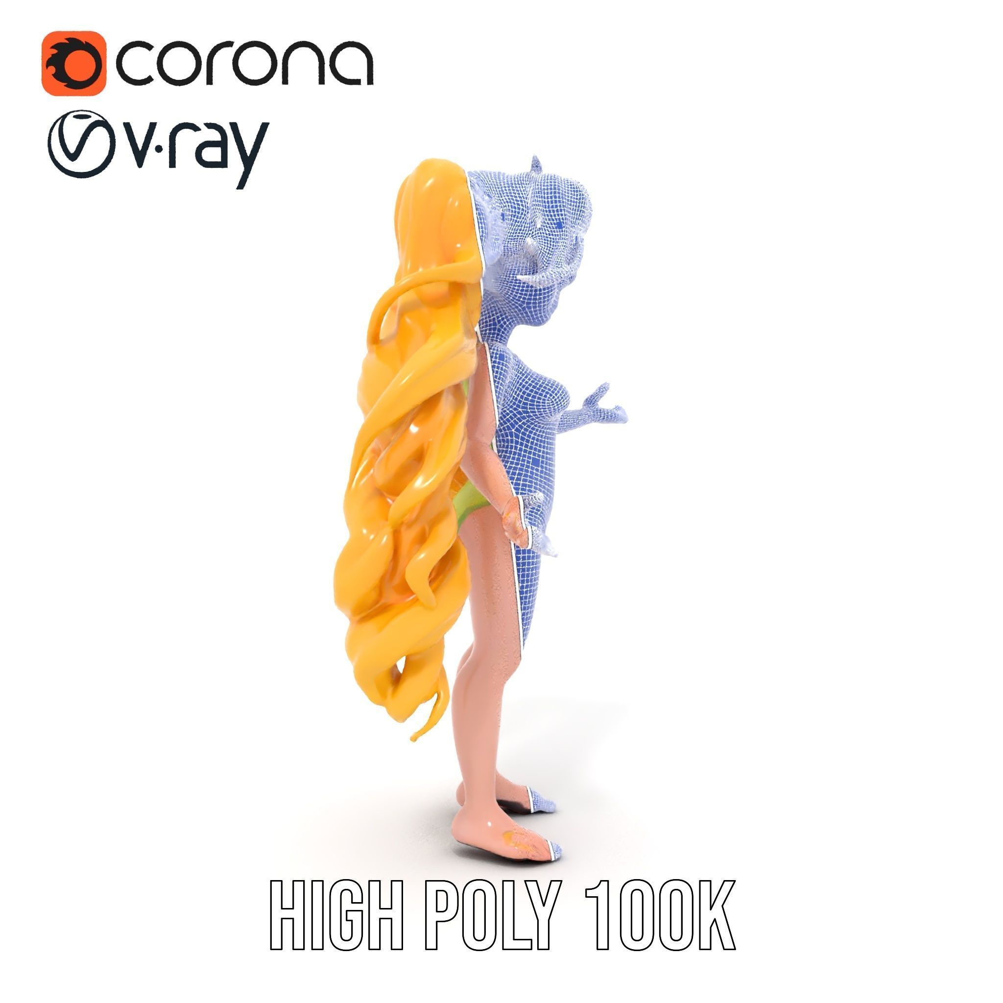 Animated Blonde Girl Character Model in Summer Outfit Rigged... Low-poly 3D model_35