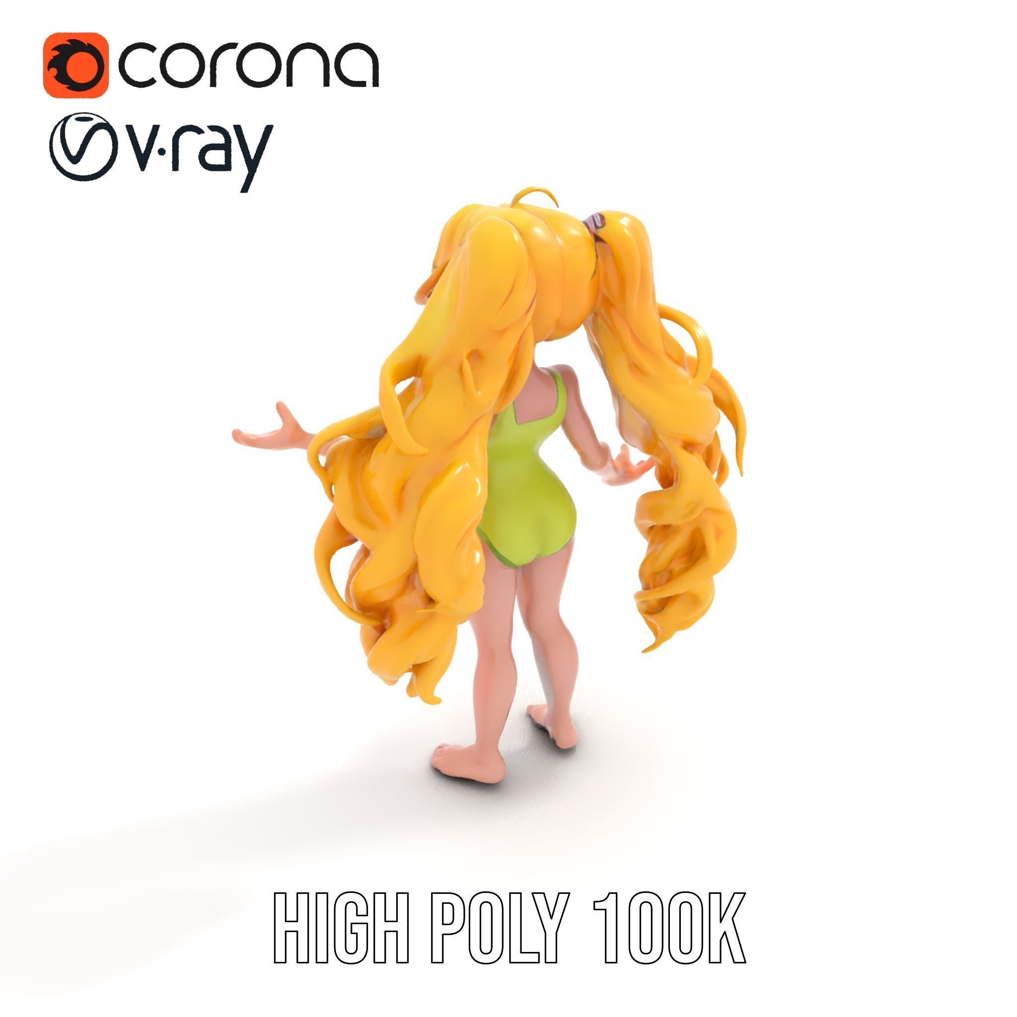 Animated Blonde Girl Character Model in Summer Outfit Rigged... Low-poly 3D model_15