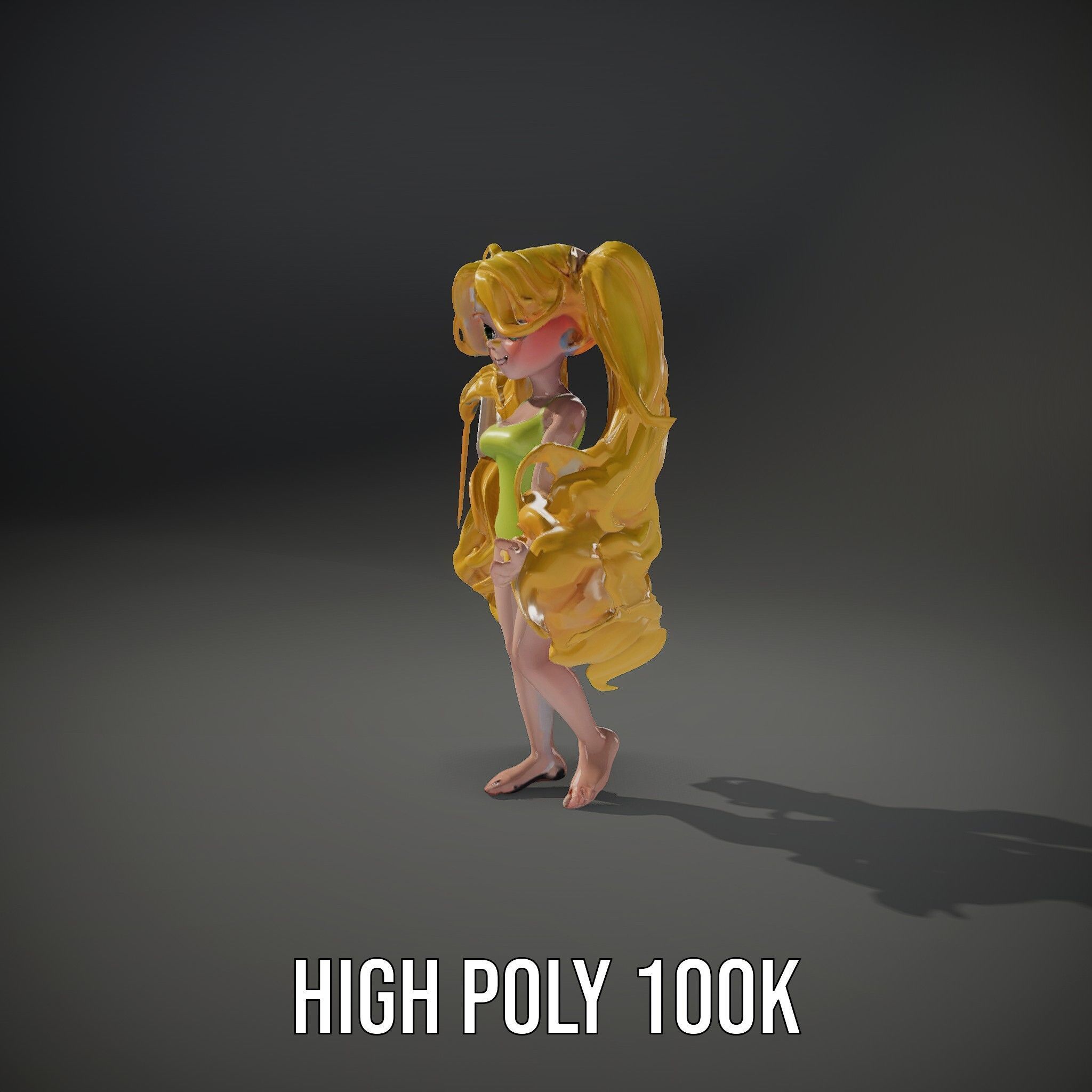 Animated Blonde Girl Character Model in Summer Outfit Rigged... Low-poly 3D model_12