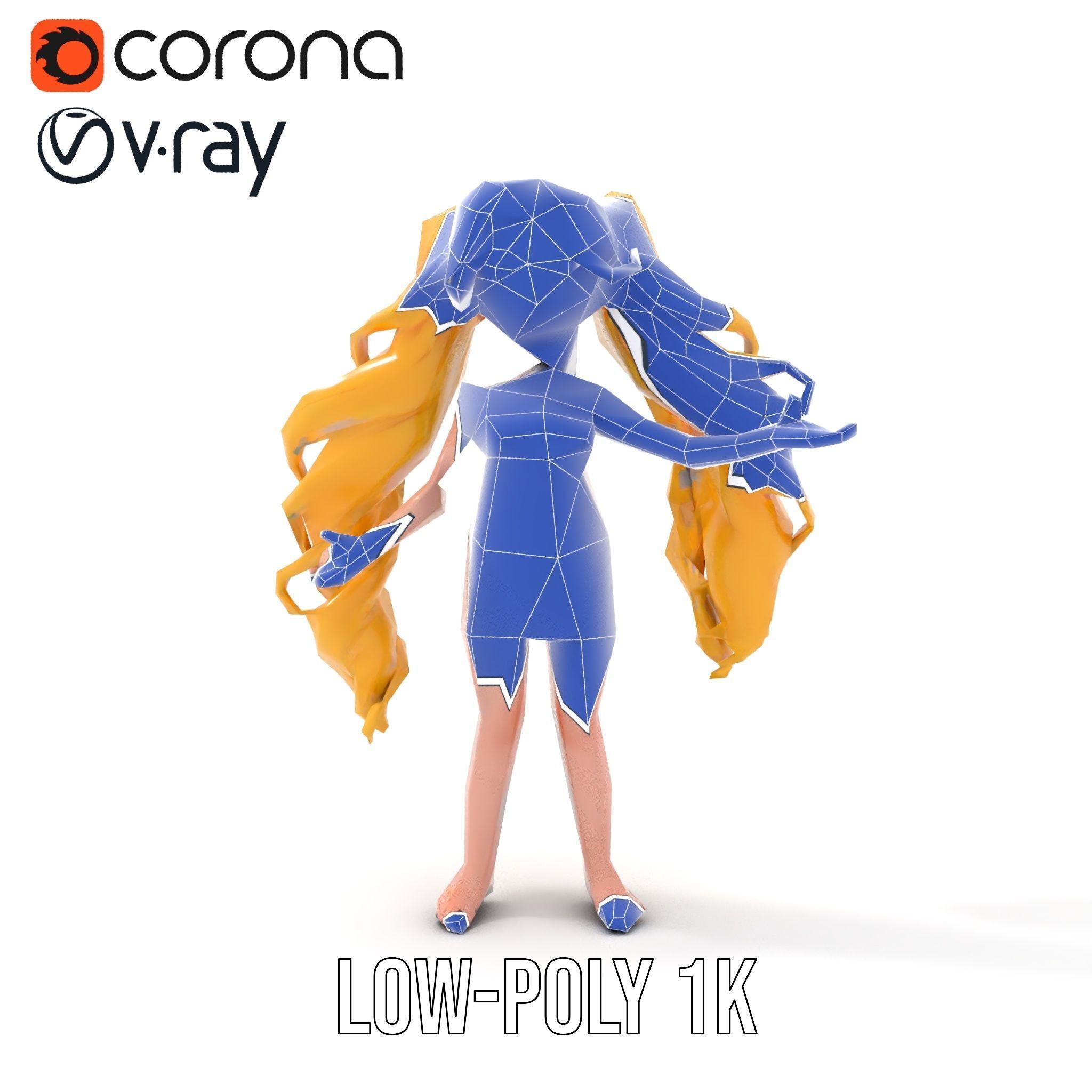 Animated Blonde Girl Character Model in Summer Outfit Rigged... Low-poly 3D model_30