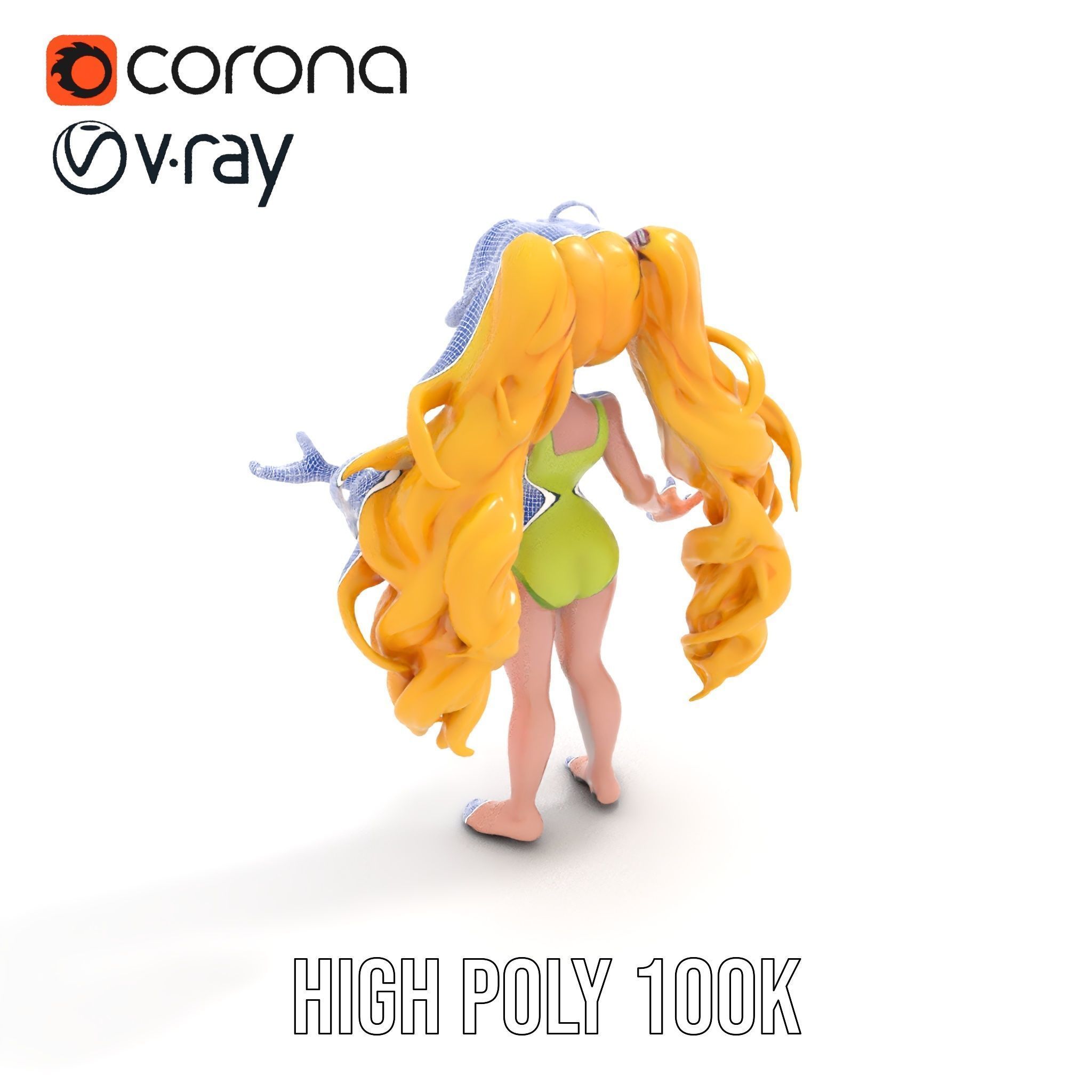 Animated Blonde Girl Character Model in Summer Outfit Rigged... Low-poly 3D model_36