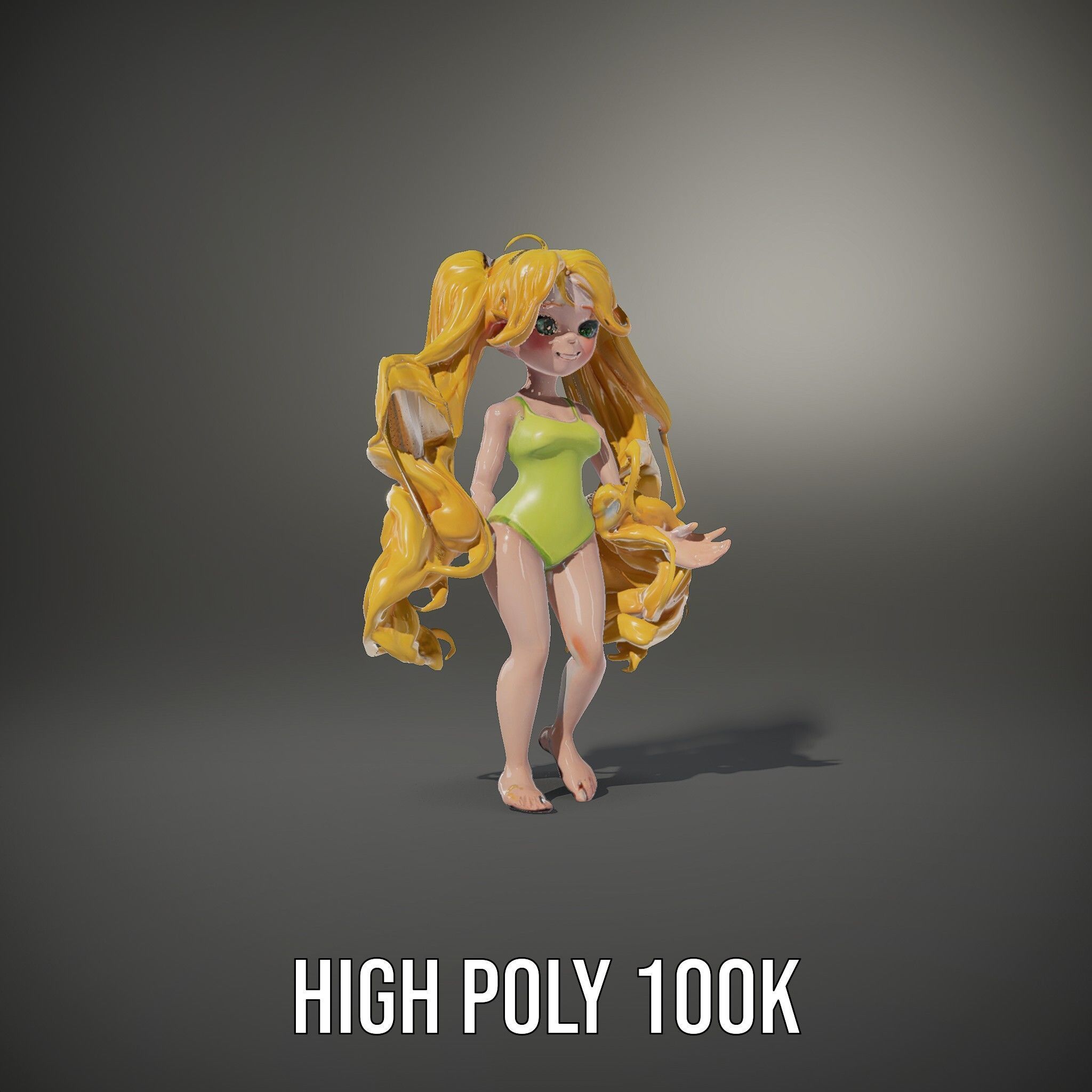 Animated Blonde Girl Character Model in Summer Outfit Rigged... Low-poly 3D model_8