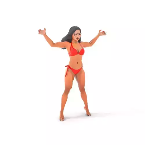 Dynamic Female Character in Red Bikini Rigged and Animated Low-poly 3D model