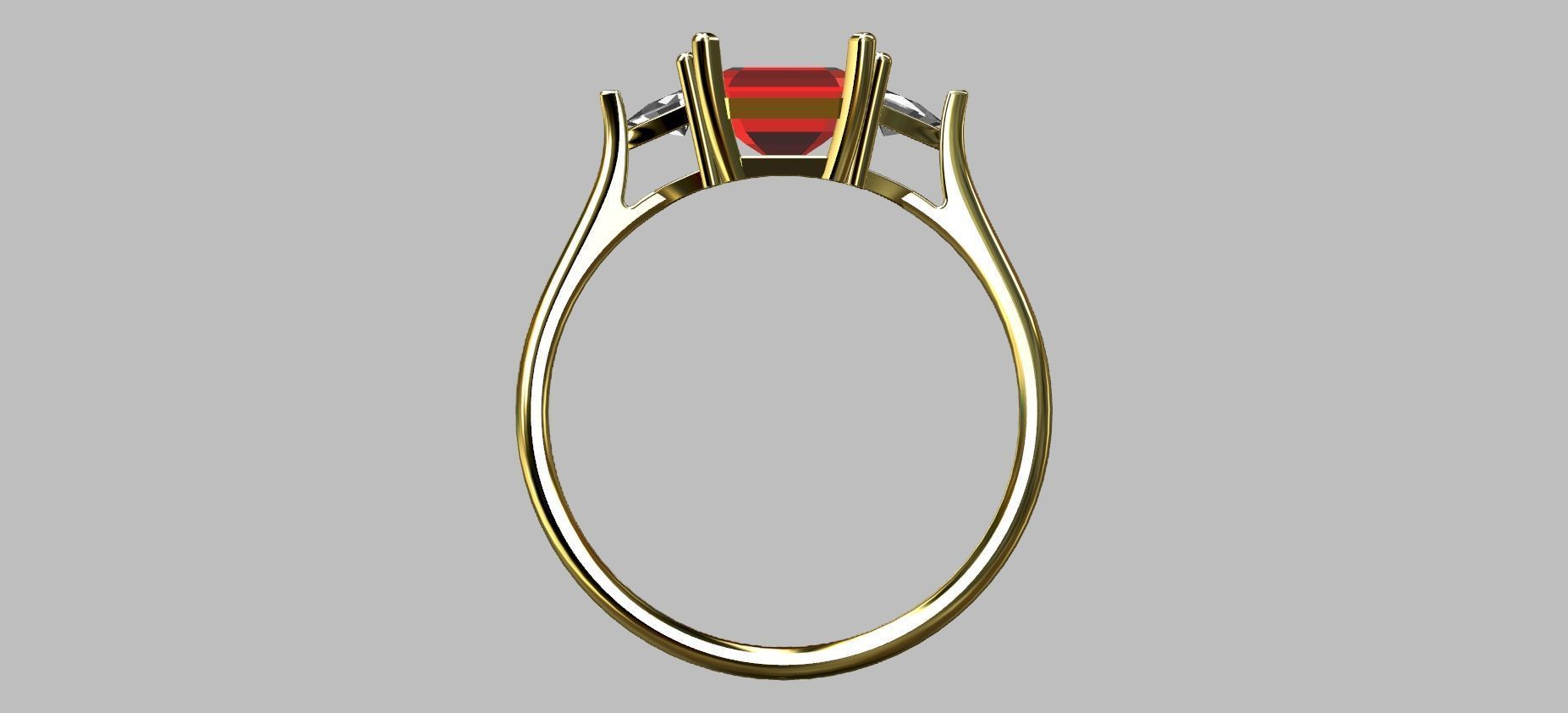 6mm Square Gemstone Ring 3D print model_5