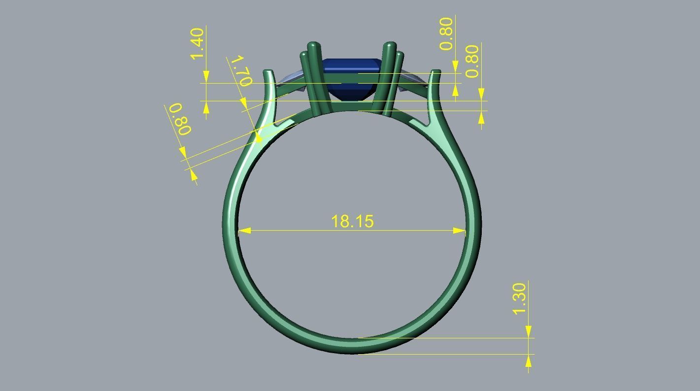 6mm Square Gemstone Ring 3D print model_10