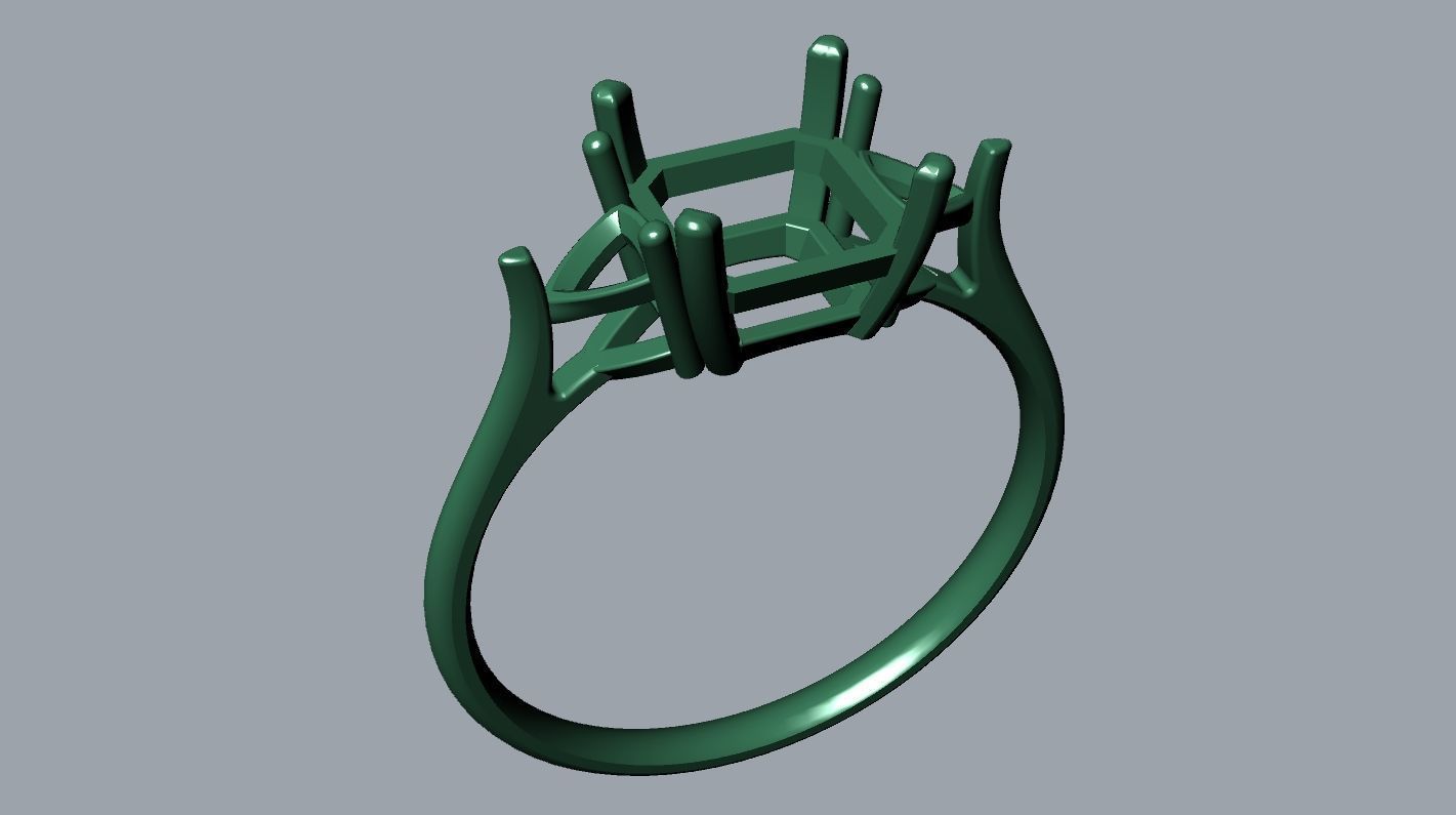 6mm Square Gemstone Ring 3D print model_13
