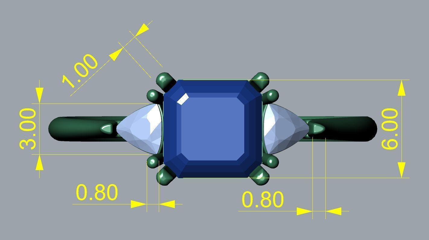 6mm Square Gemstone Ring 3D print model_11