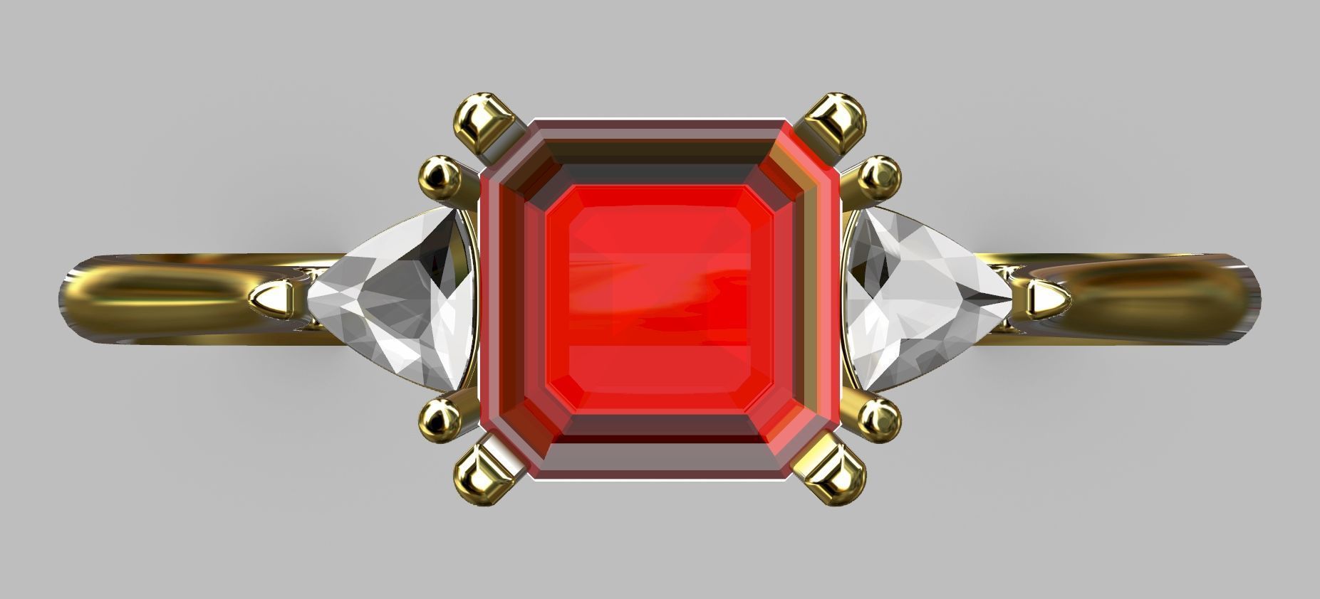 6mm Square Gemstone Ring 3D print model_4