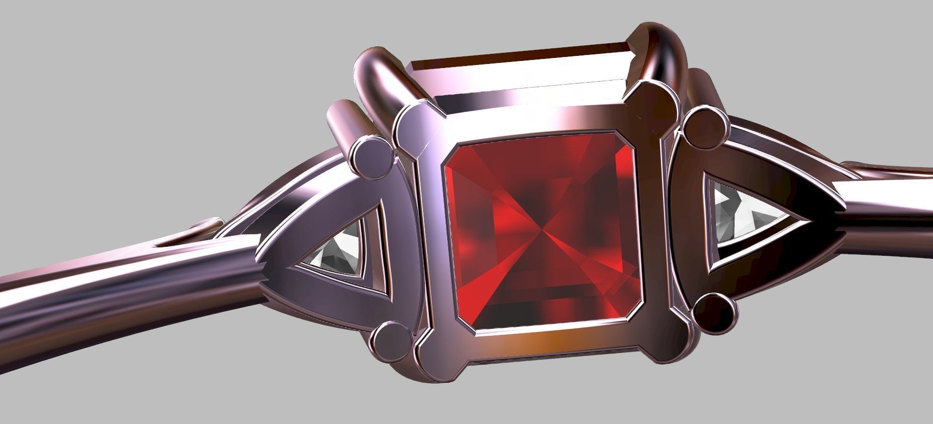 6mm Square Gemstone Ring 3D print model_8