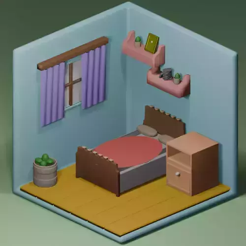 bedroom design cartoon Low-poly 3D model