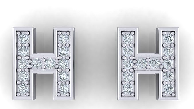 Alphabet Earrings letter H 3D print model