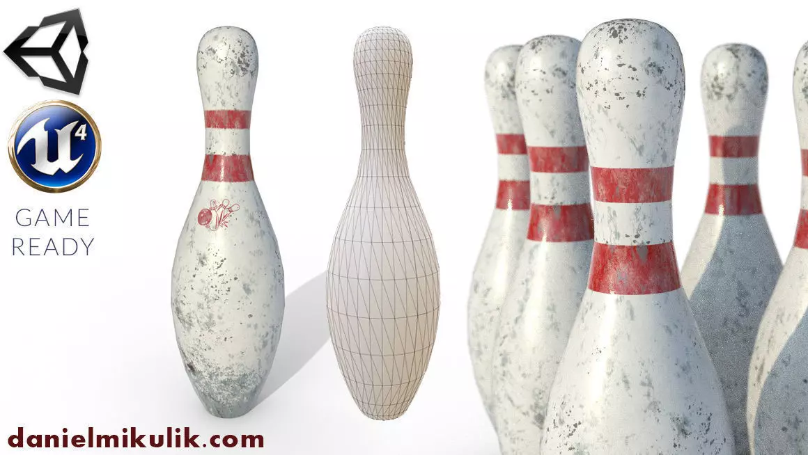 PBR Old Bowling Pin Low-poly 3D model