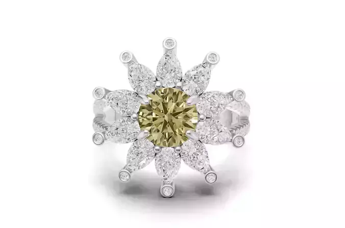  Pointer Diamond with Pear Diamond Ring For Women 3D print model