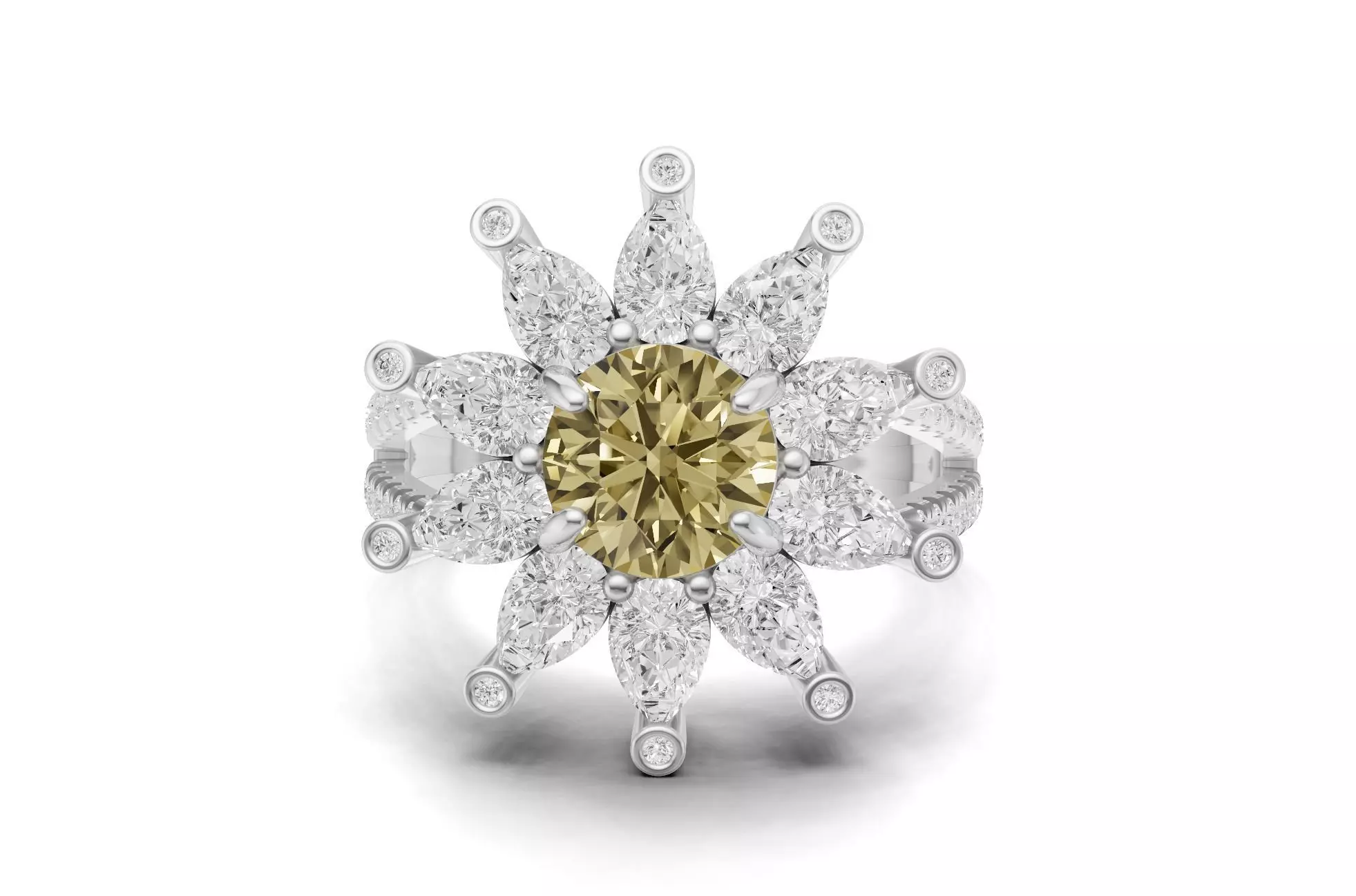 Pointer Diamond with Pear Diamond Ring For Women 3D print model