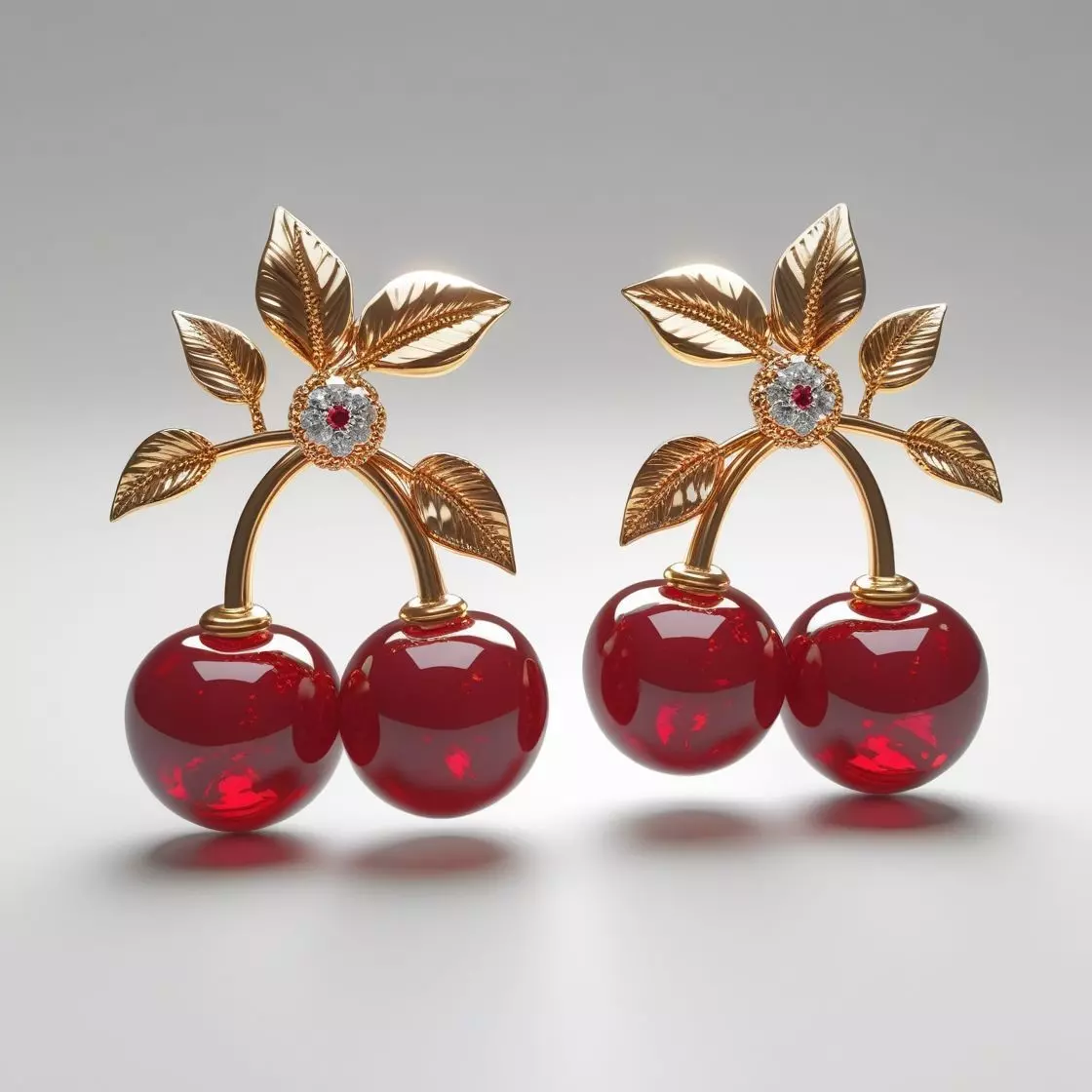 Cherry Bloom Luxurious Gold Fruit Earrings 3D print model_1