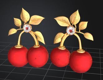 Cherry Bloom Luxurious Gold Fruit Earrings 3D print model_2