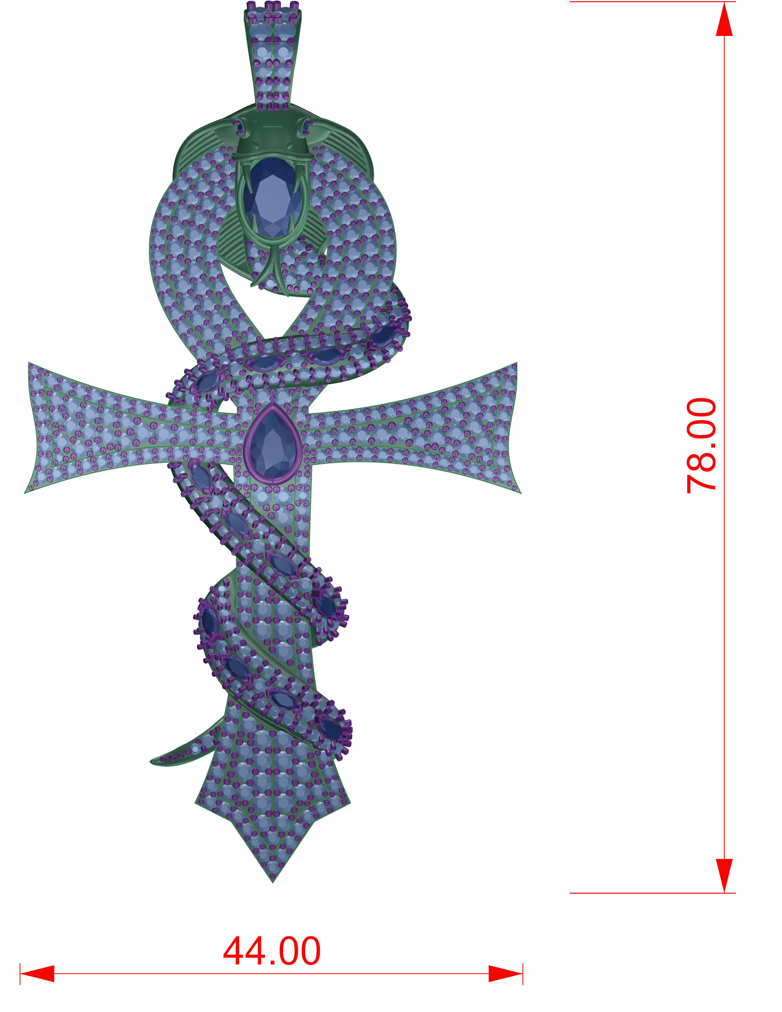 DIAMOND CROSS SNAKE PENDANT NECKLACE 3dmodel 3D print model 3D print model_4