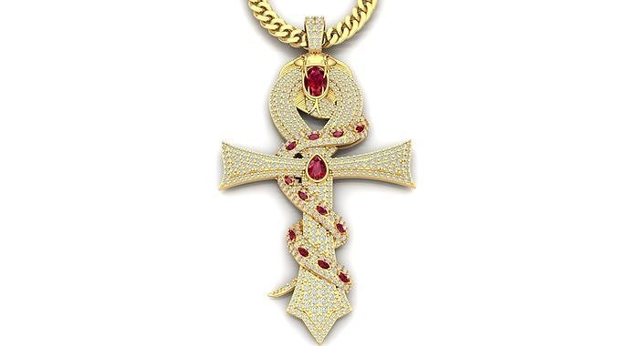 DIAMOND CROSS SNAKE PENDANT NECKLACE 3dmodel 3D print model 3D print model