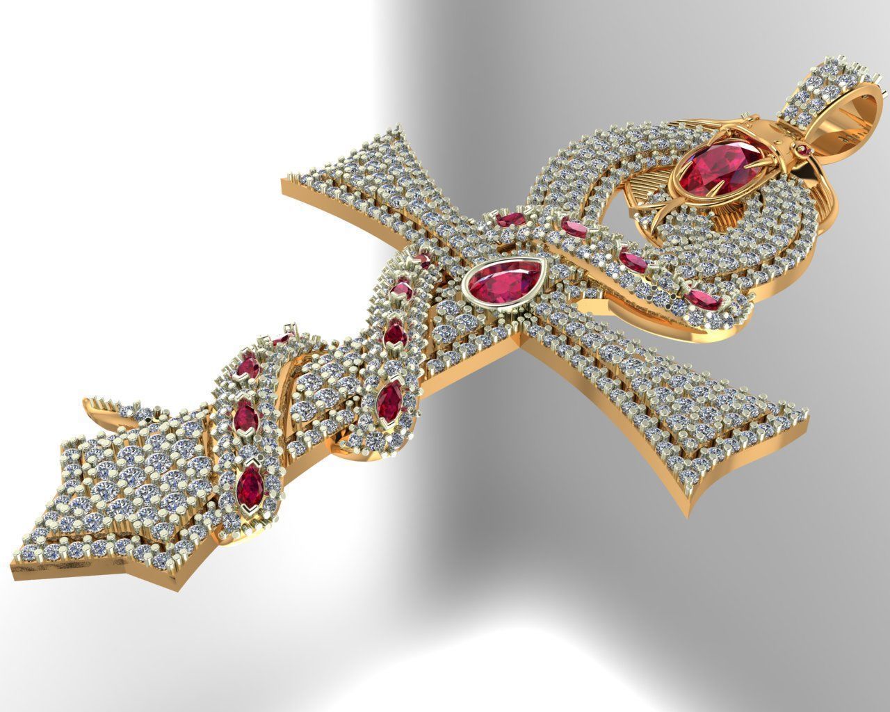 DIAMOND CROSS SNAKE PENDANT NECKLACE 3dmodel 3D print model 3D print model_12