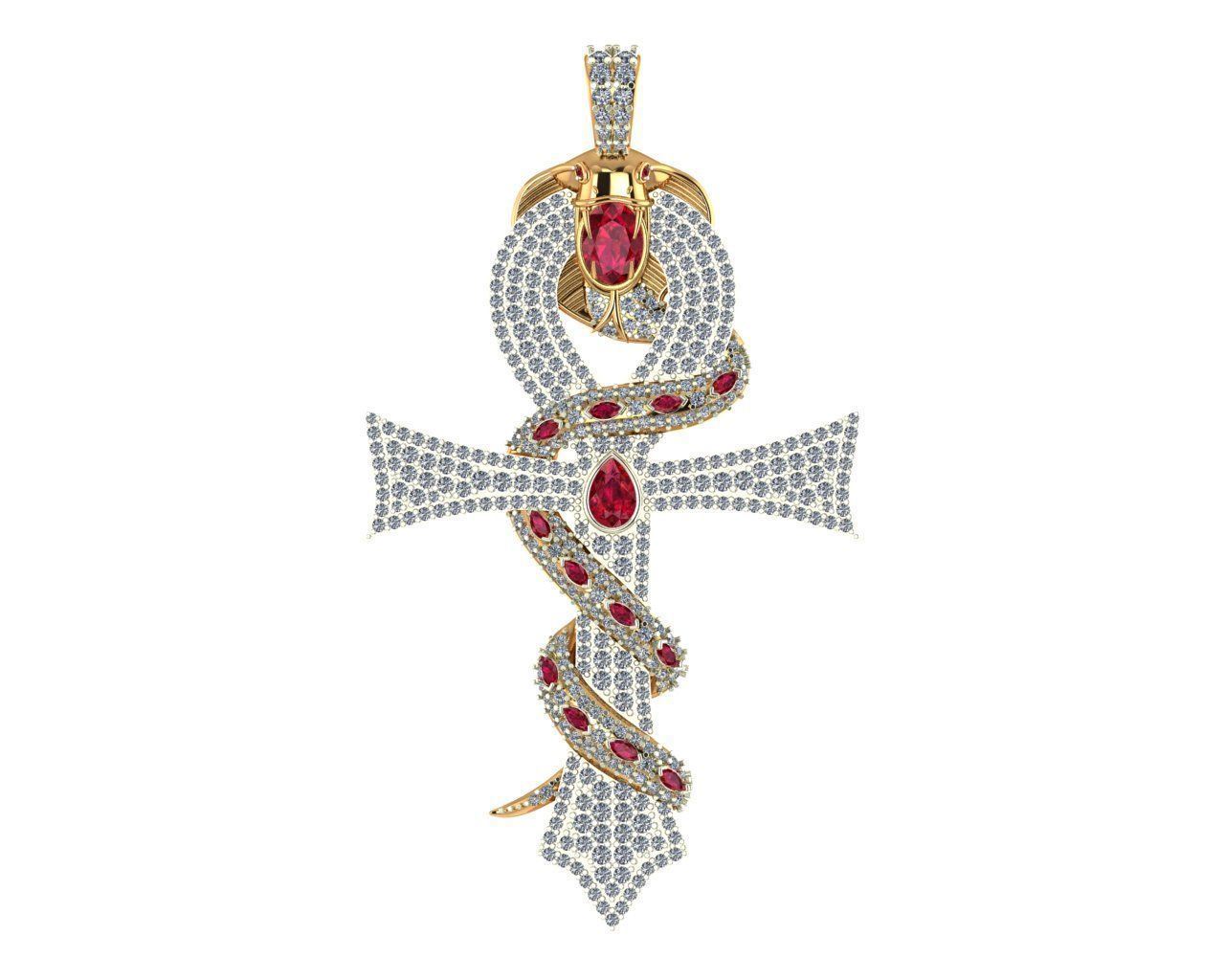 DIAMOND CROSS SNAKE PENDANT NECKLACE 3dmodel 3D print model 3D print model_11