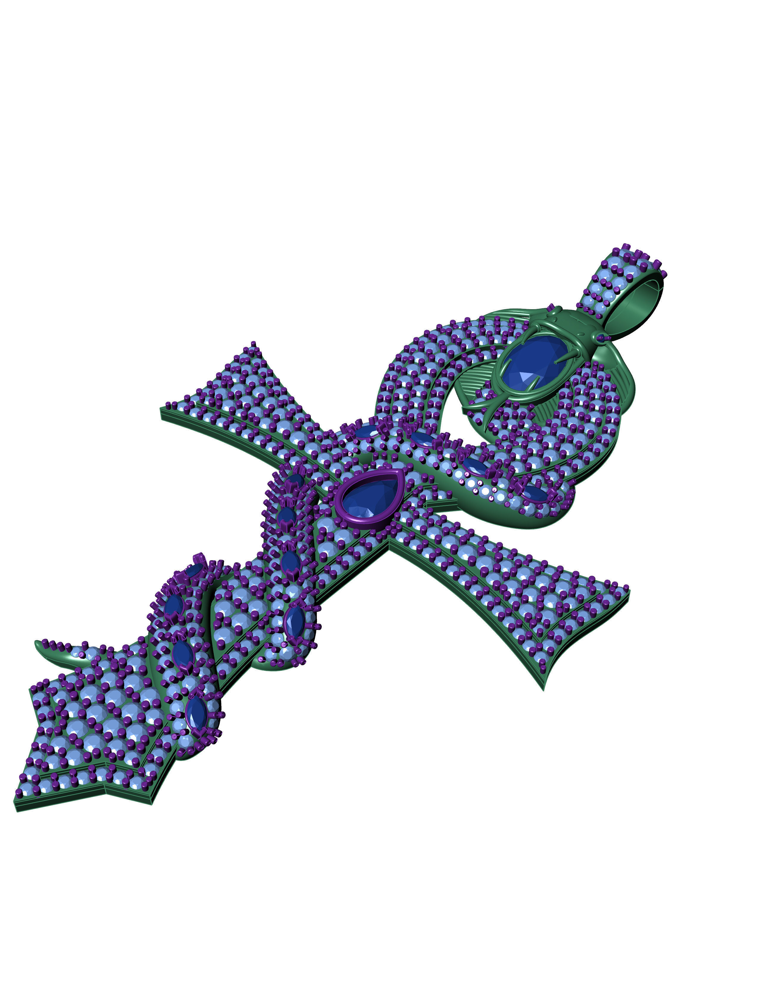 DIAMOND CROSS SNAKE PENDANT NECKLACE 3dmodel 3D print model 3D print model_7