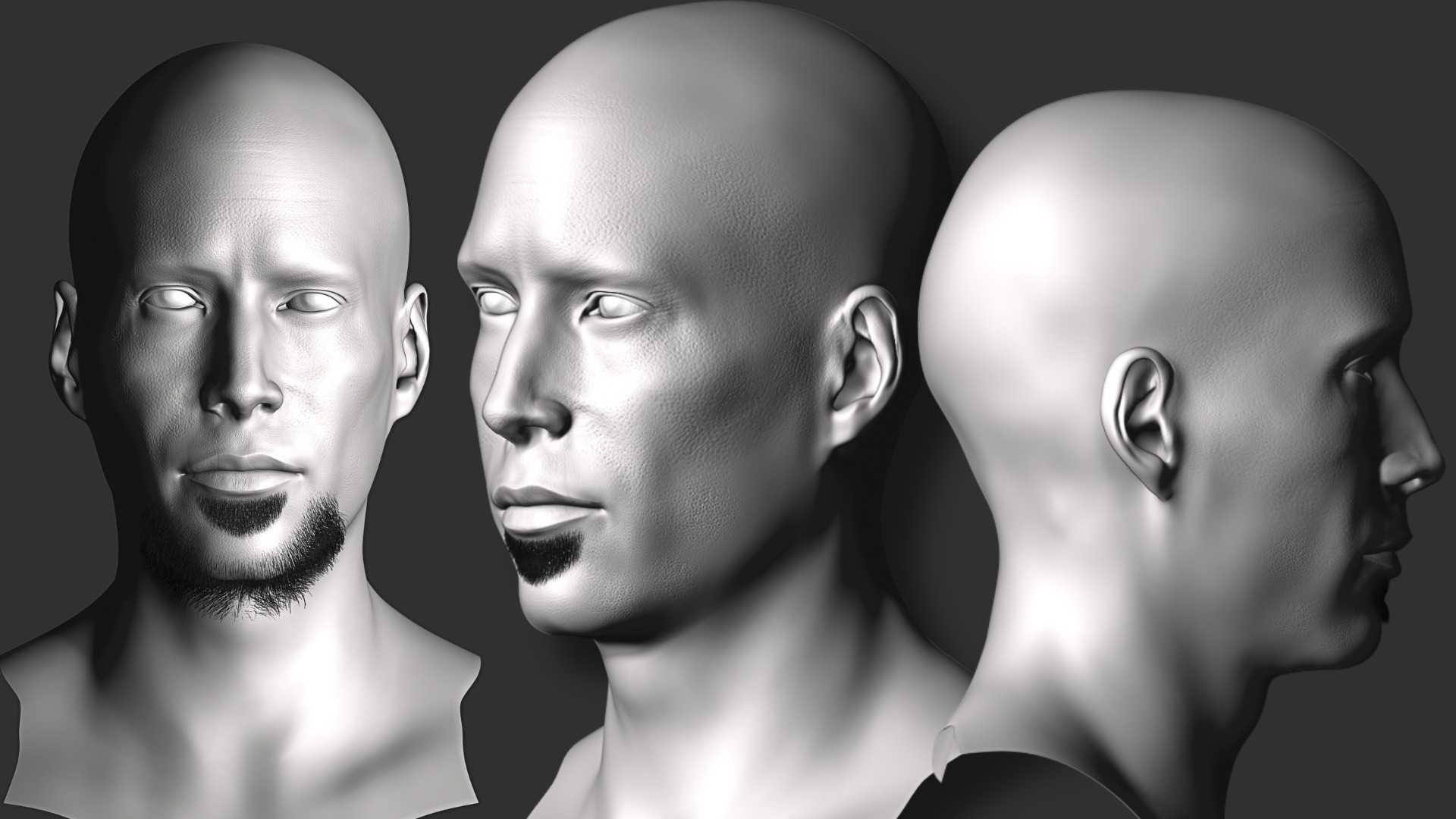 Male Head 3D Base Mesh Realistic with Free Skin pores Burshes Low-poly 3D model_3