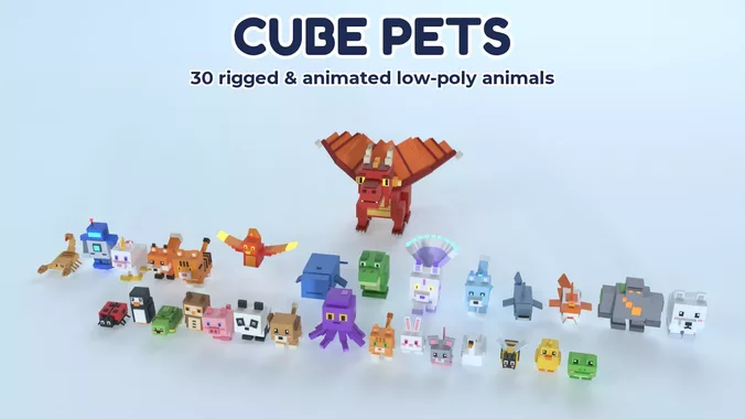 Animated Cube Pets Pack 1 - 30 Low Poly Animals