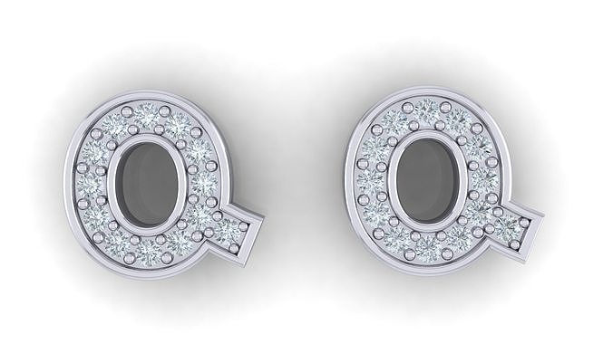 Alphabet Earrings letter Q 3D print model